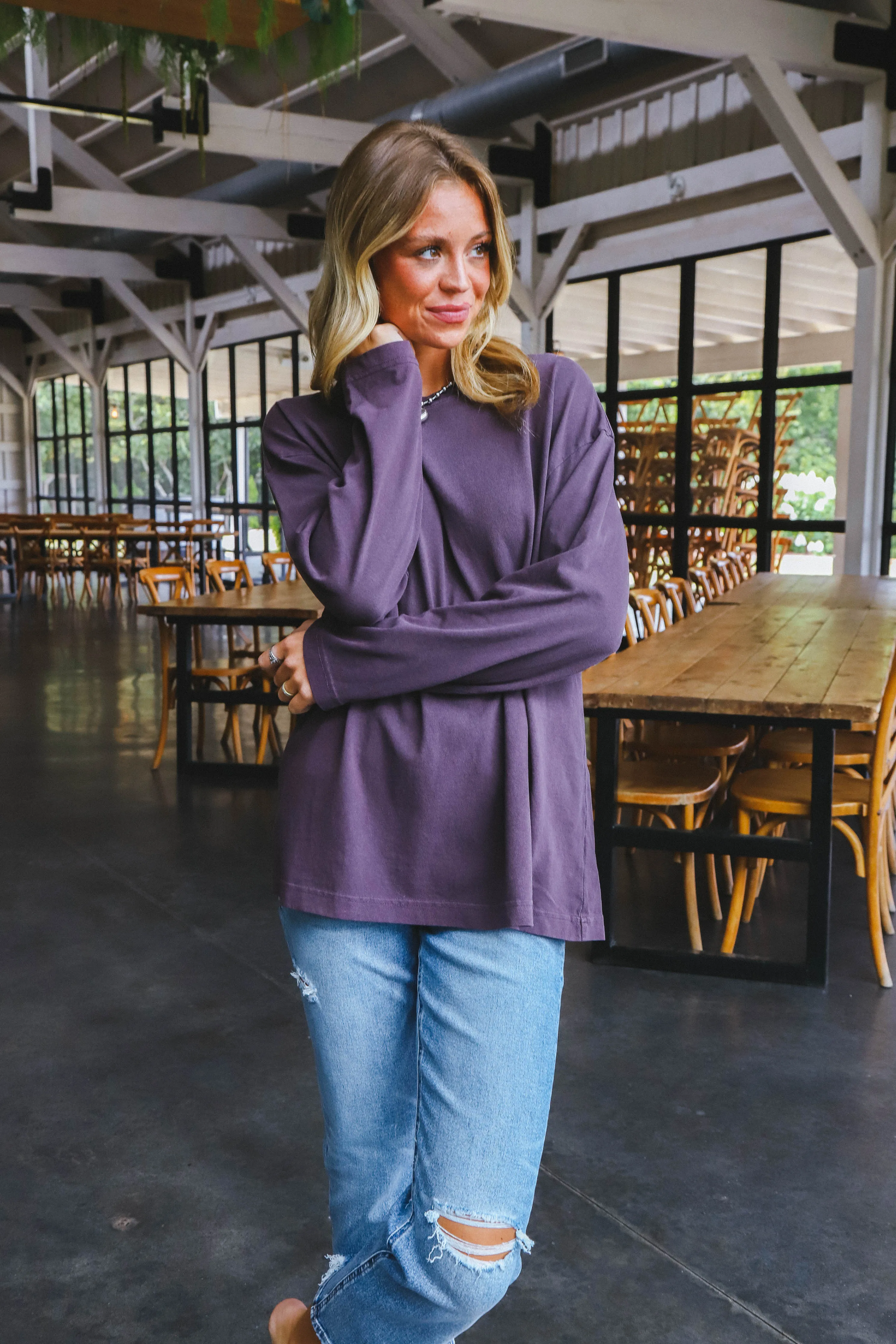 Simone Oversized Long Sleeve Tee, Dark Plum sold by North & Main Clothing Company product image thumbnail 3