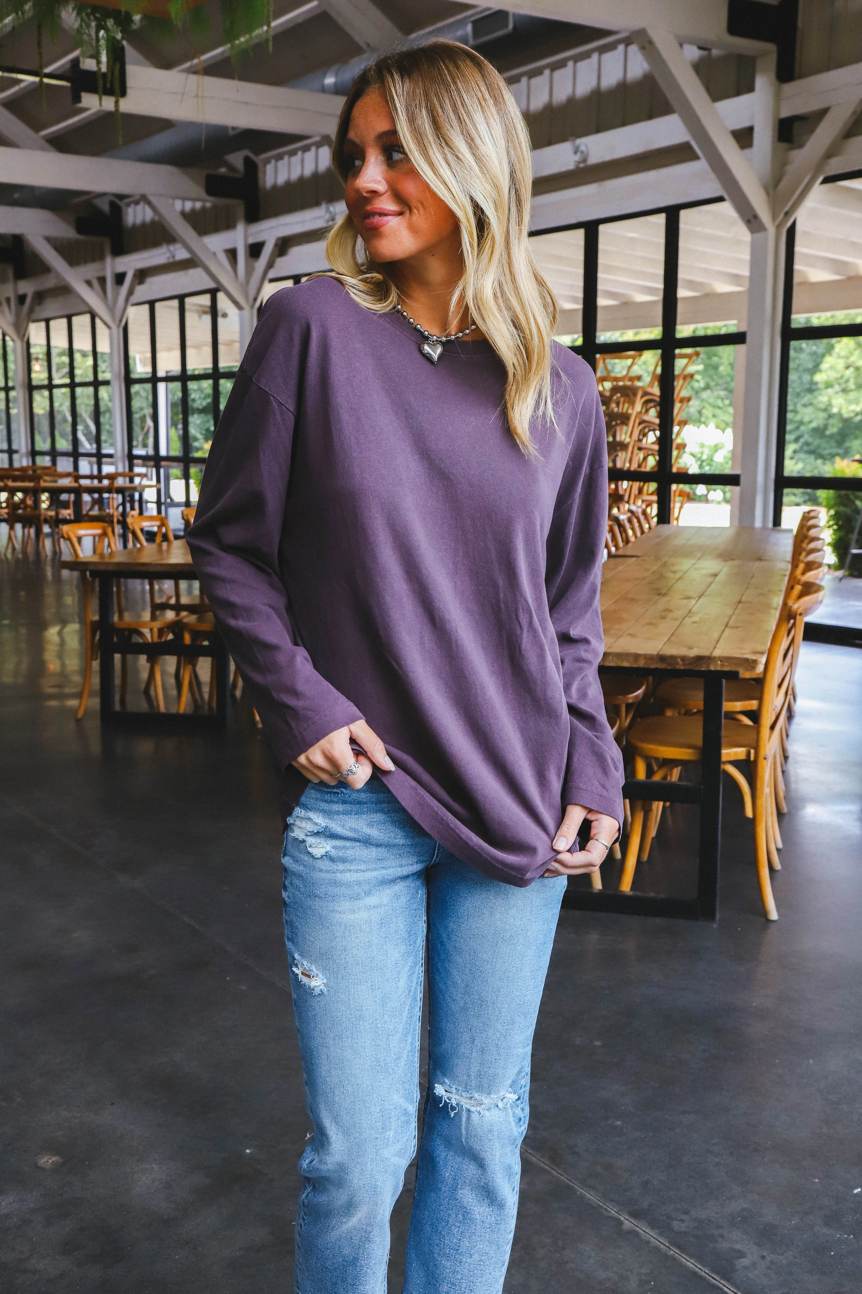 Simone Oversized Long Sleeve Tee, Dark Plum sold by North & Main Clothing Company product image thumbnail 5