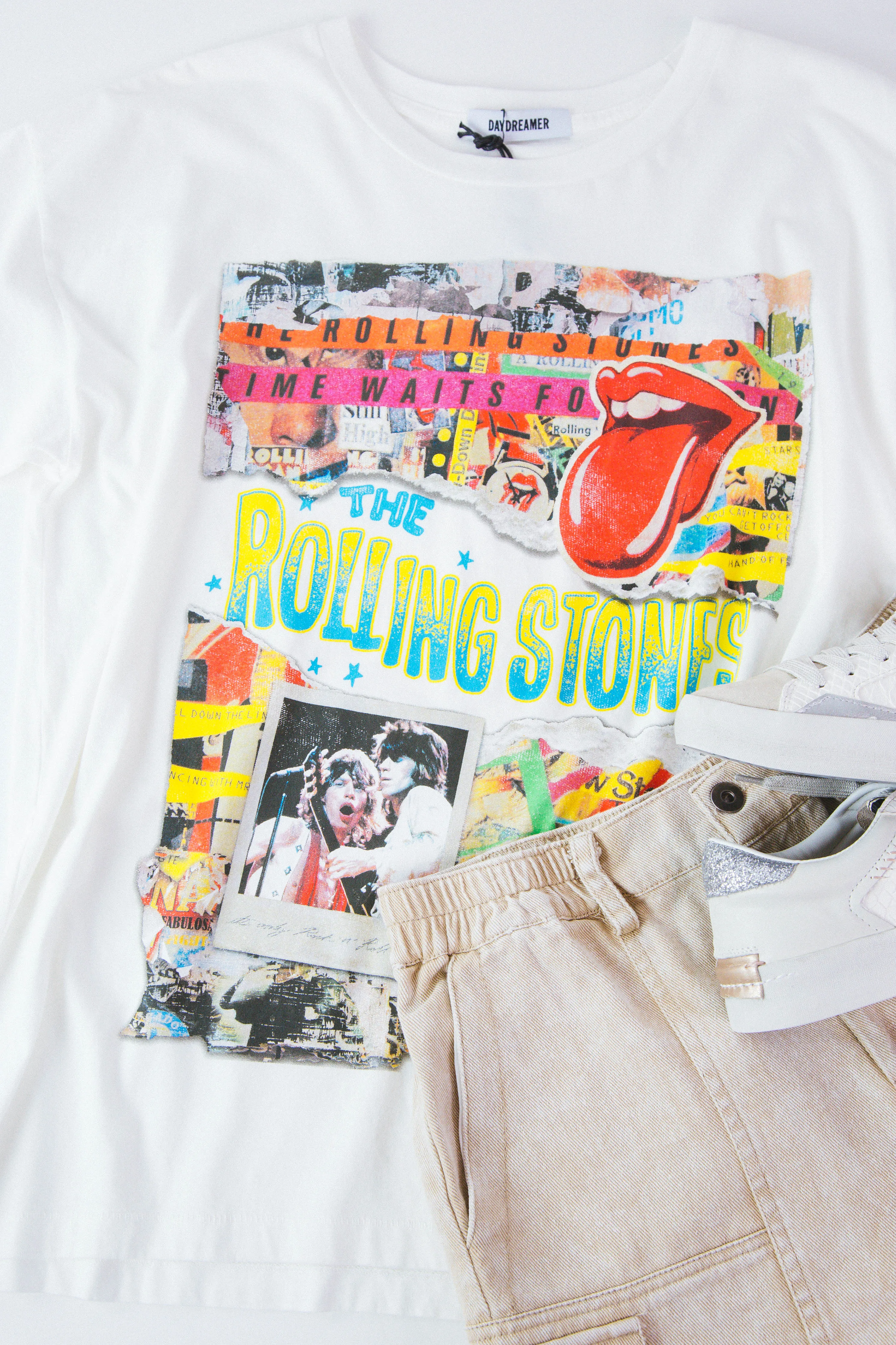 Rolling Stones Time Waits For No One Tee, Vintage White | Daydreamer sold by North & Main Clothing Company