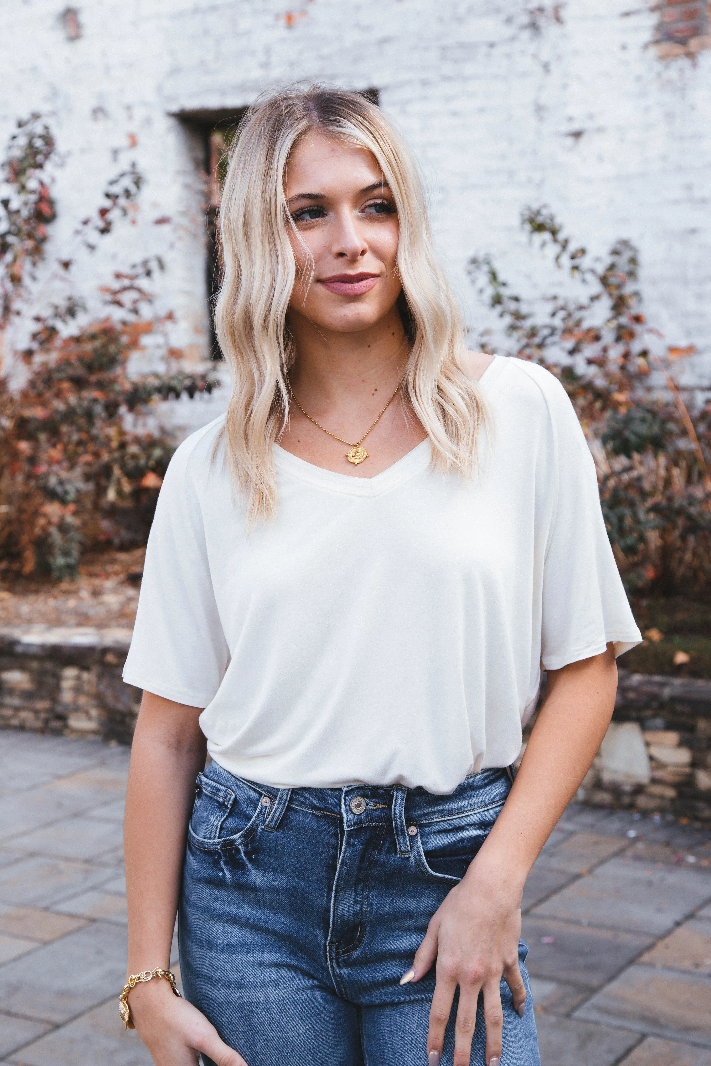 Rae Short Sleeve V-Neck Tee, Cream sold by North & Main Clothing Company product image thumbnail 2