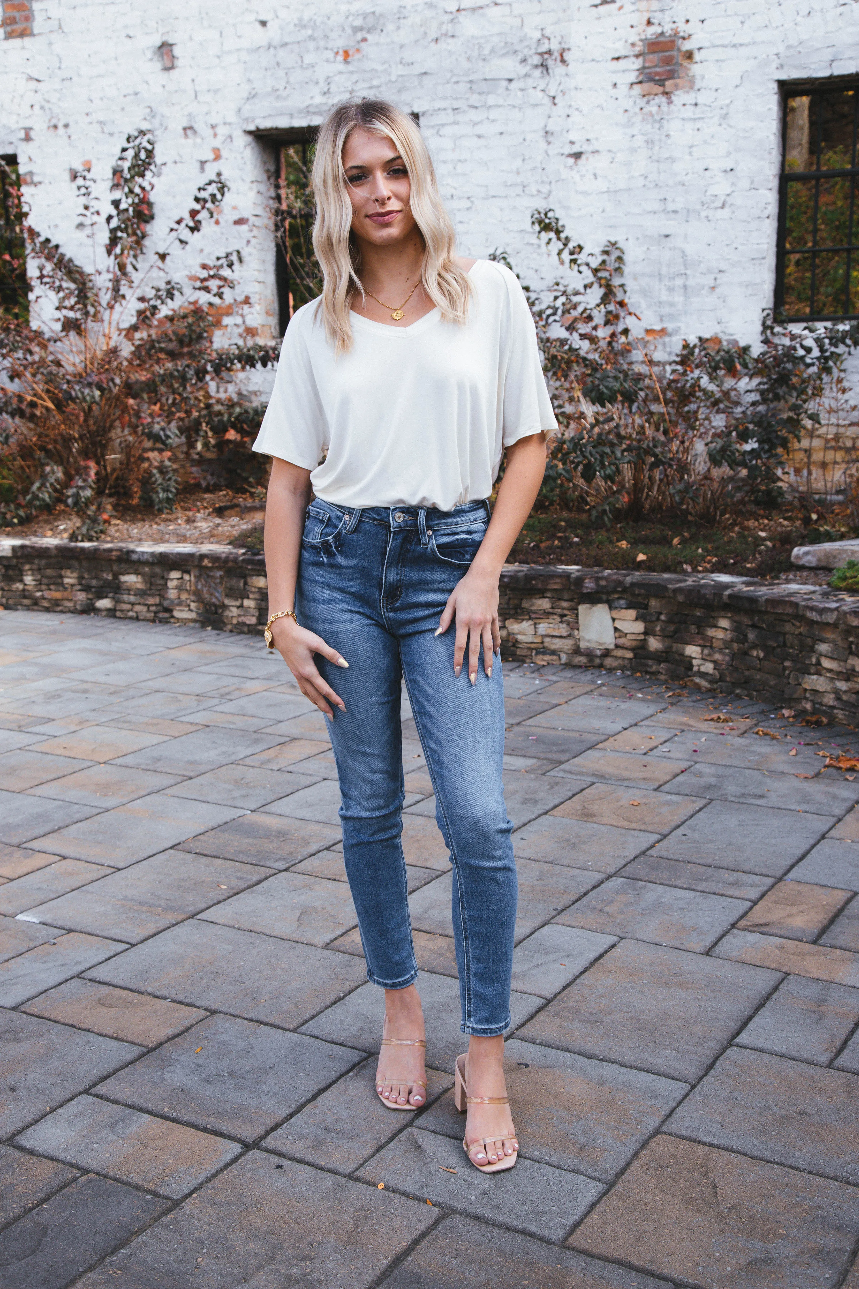 Rae Short Sleeve V-Neck Tee, Cream sold by North & Main Clothing Company product image thumbnail 5