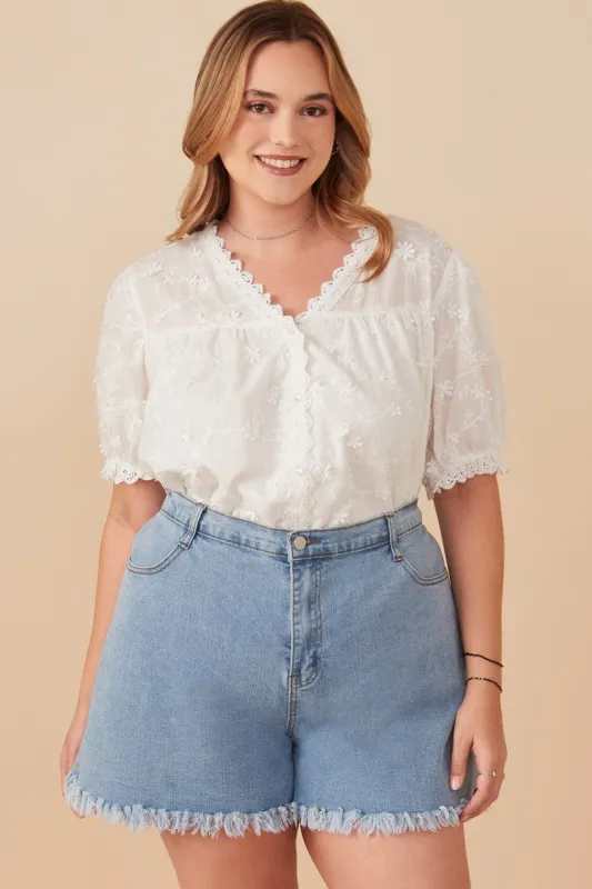 Vivian Floral Eyelet Blouse, Off White | Plus Size sold by North & Main Clothing Company