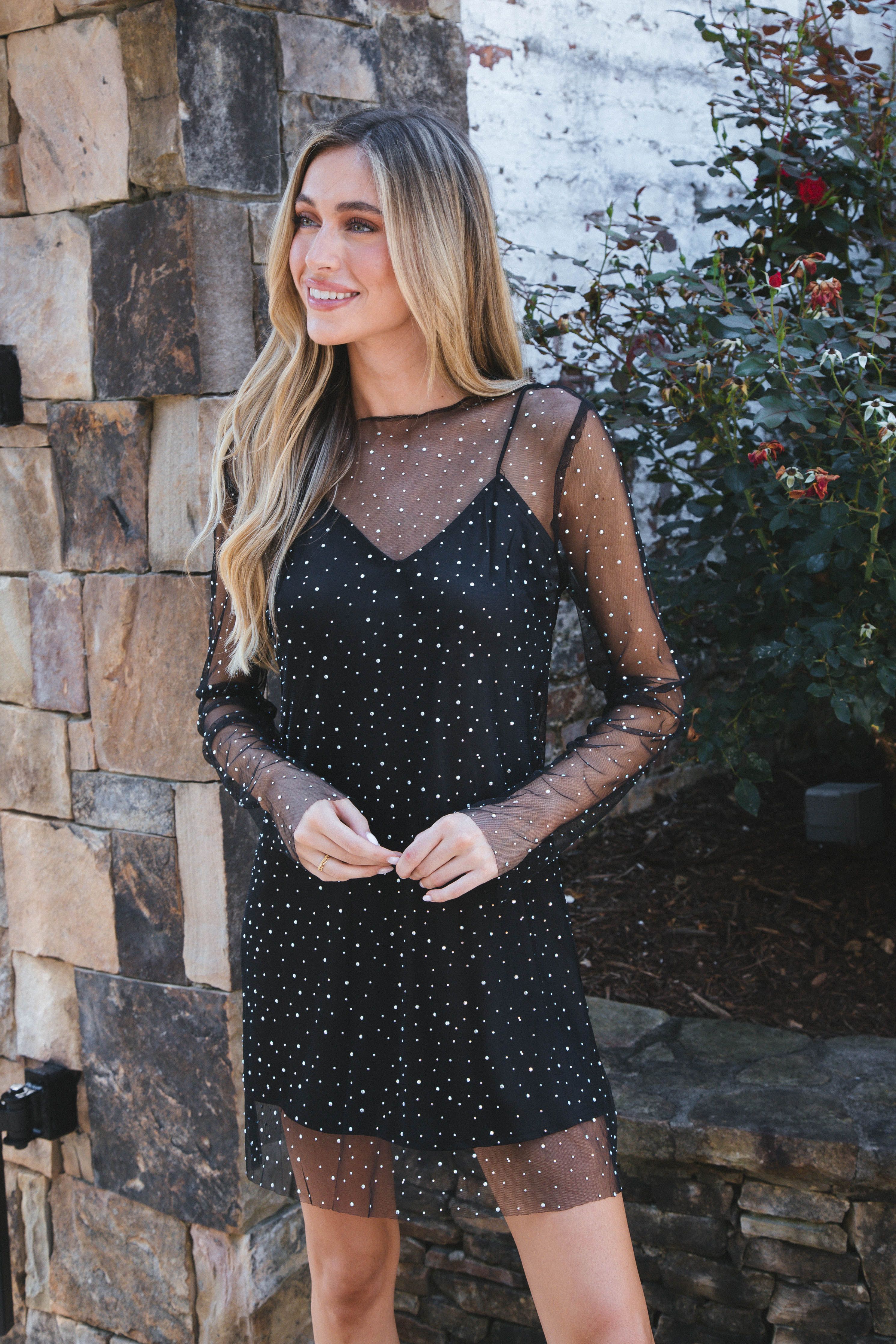 Era Mesh Jeweled Dress, Black sold by North & Main Clothing Company