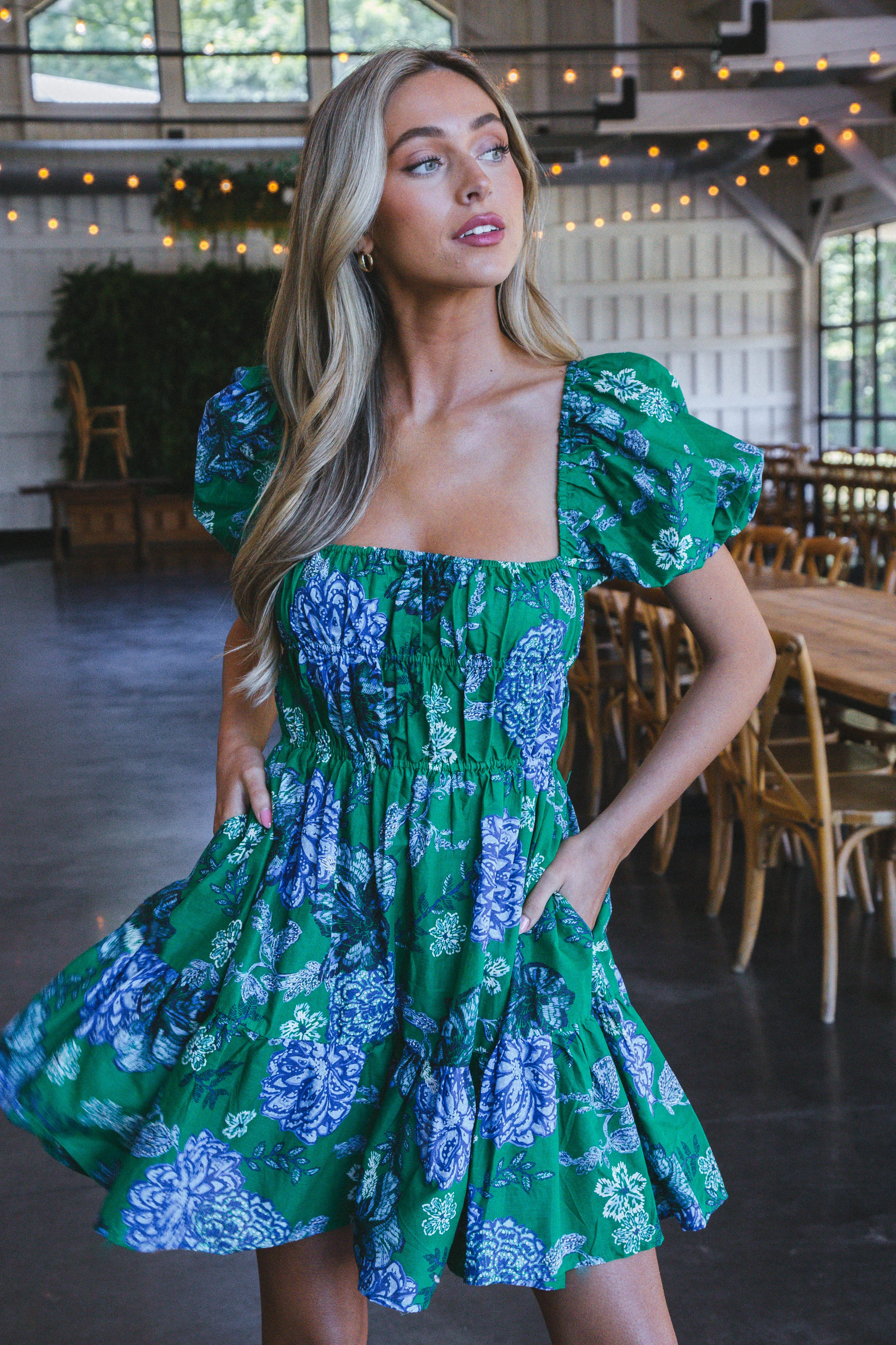 Meredith Puff Sleeve Mini Dress, Green Blue sold by North & Main Clothing Company product image thumbnail 5