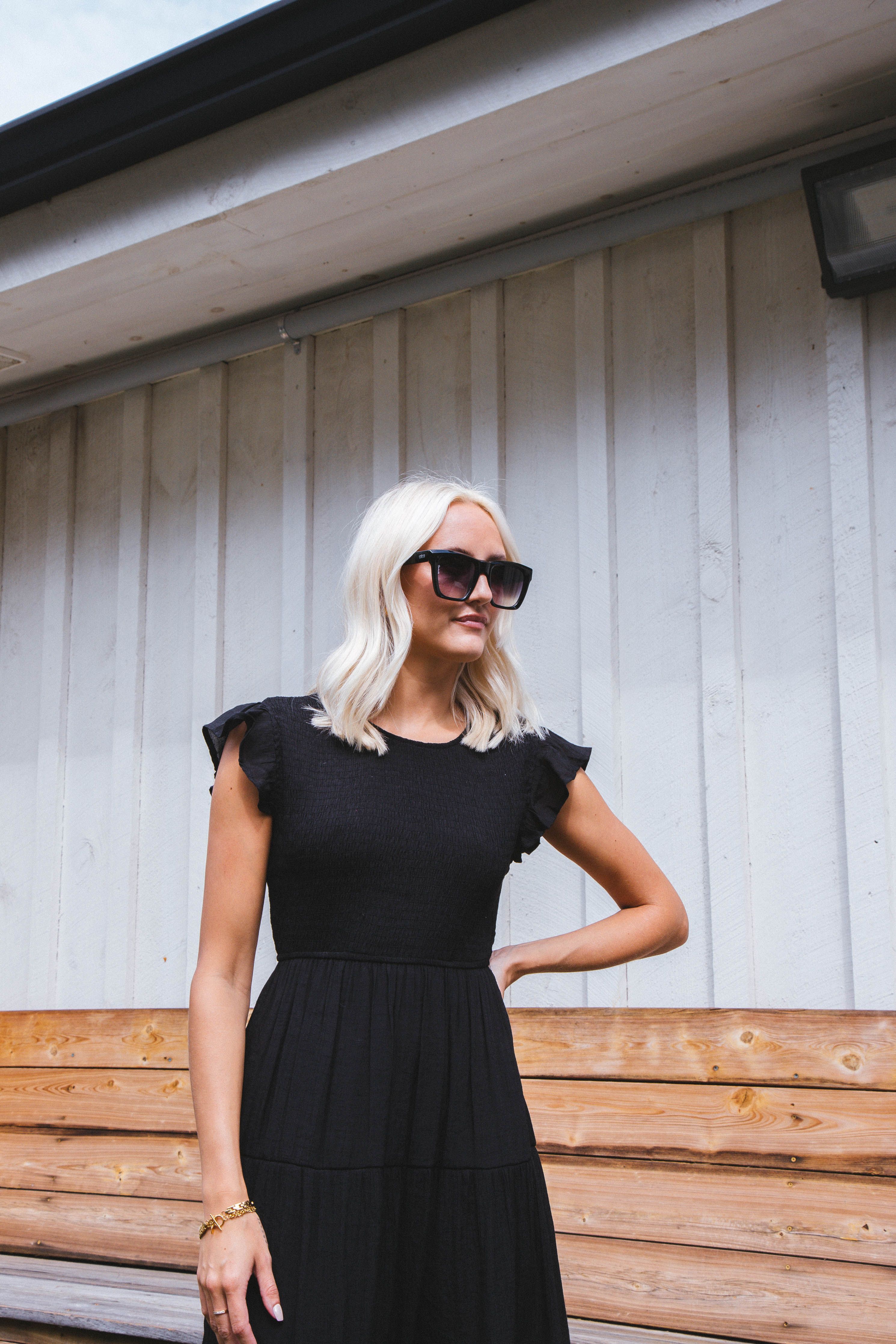 Celene Smocked Midi Dress, Black sold by North & Main Clothing Company product image thumbnail 4