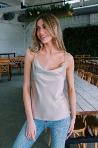 Riesling Rhinestone Satin Cami, Champagne sold by North & Main Clothing Company
