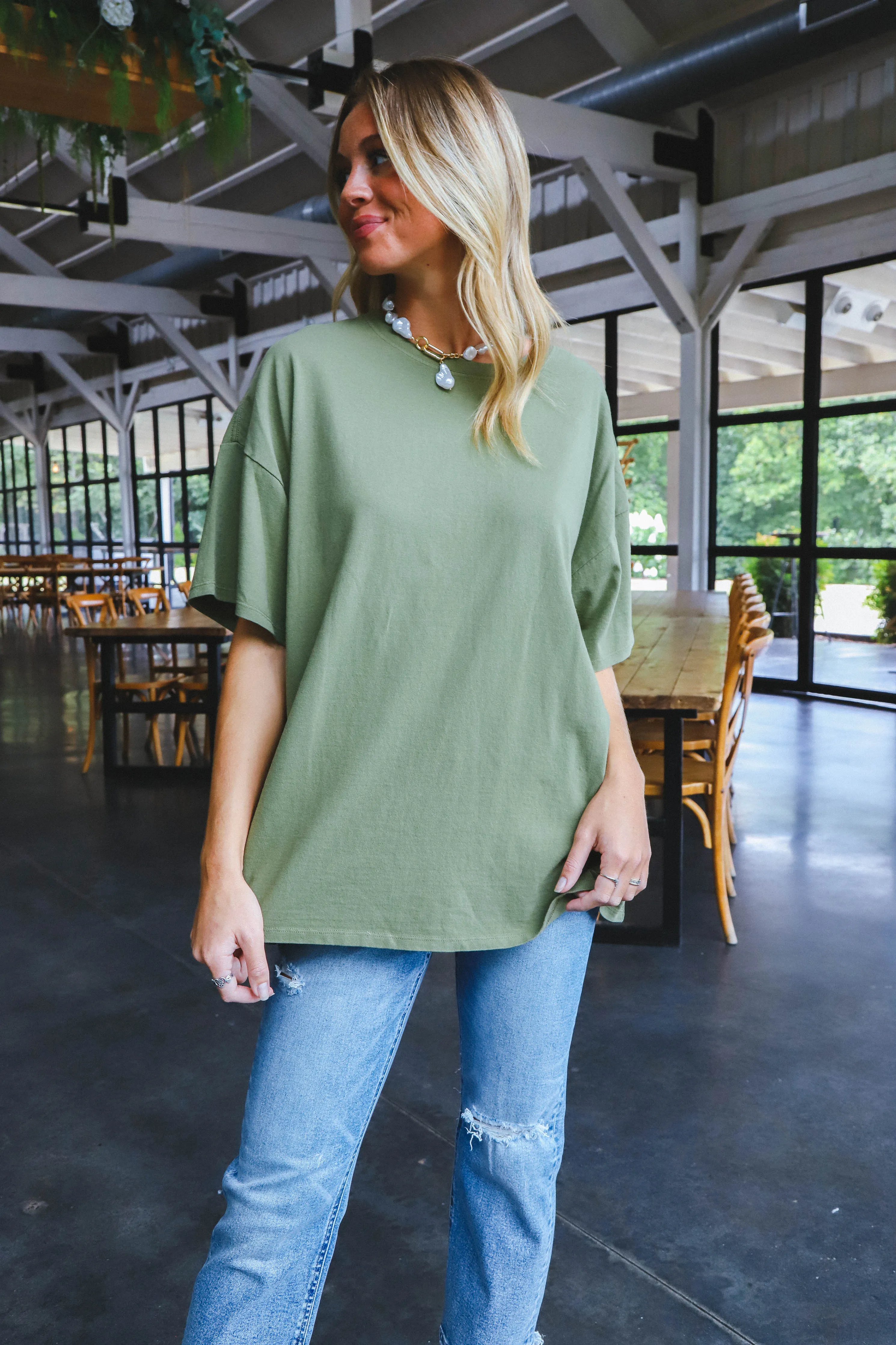 Nylah Distressed Cotton Tee, Moss sold by North & Main Clothing Company product image thumbnail 4