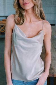 Riesling Rhinestone Satin Cami, Champagne sold by North & Main Clothing Company