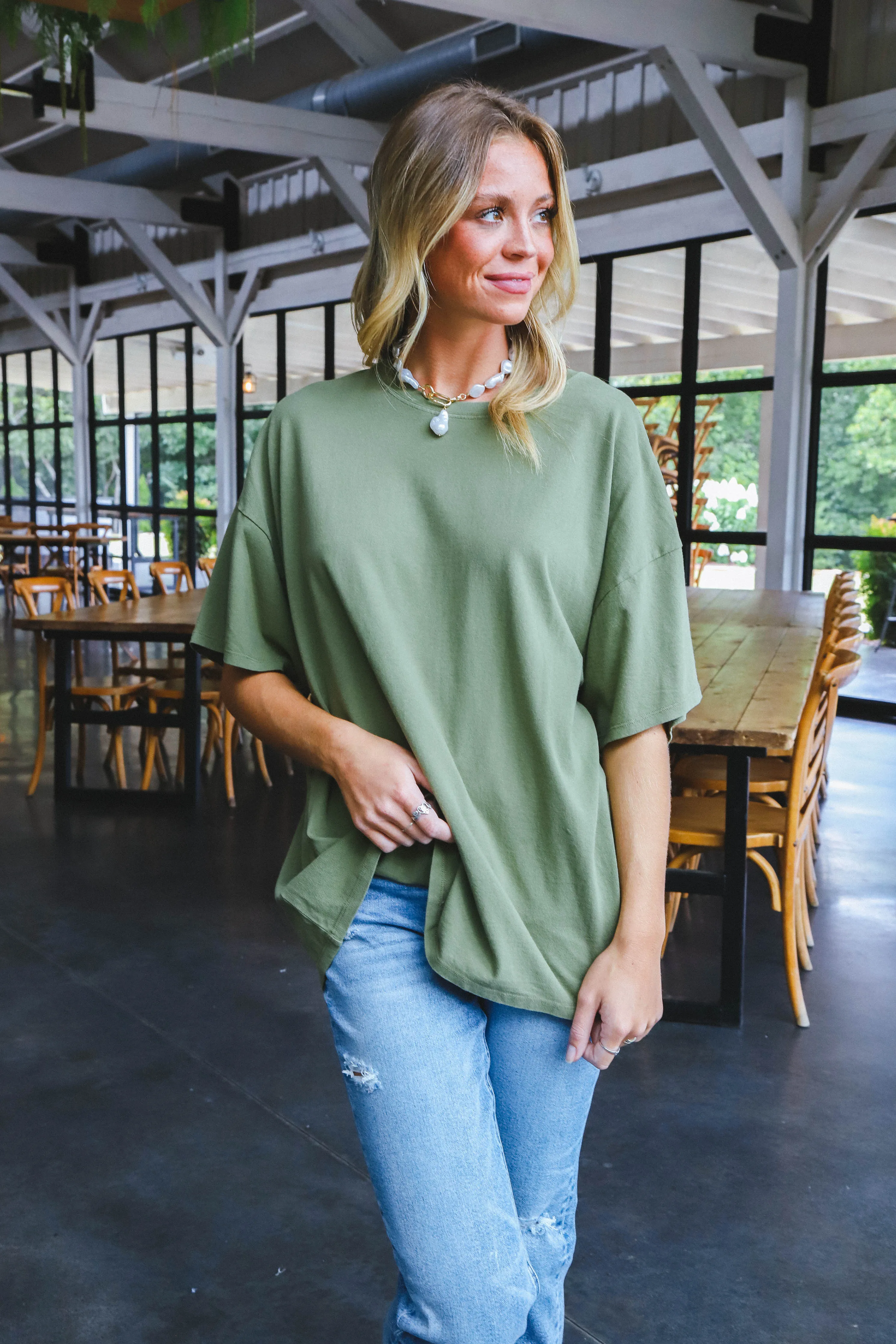 Nylah Distressed Cotton Tee, Moss sold by North & Main Clothing Company product image thumbnail 2