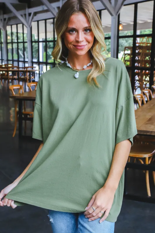 Nylah Distressed Cotton Tee, Moss sold by North & Main Clothing Company
