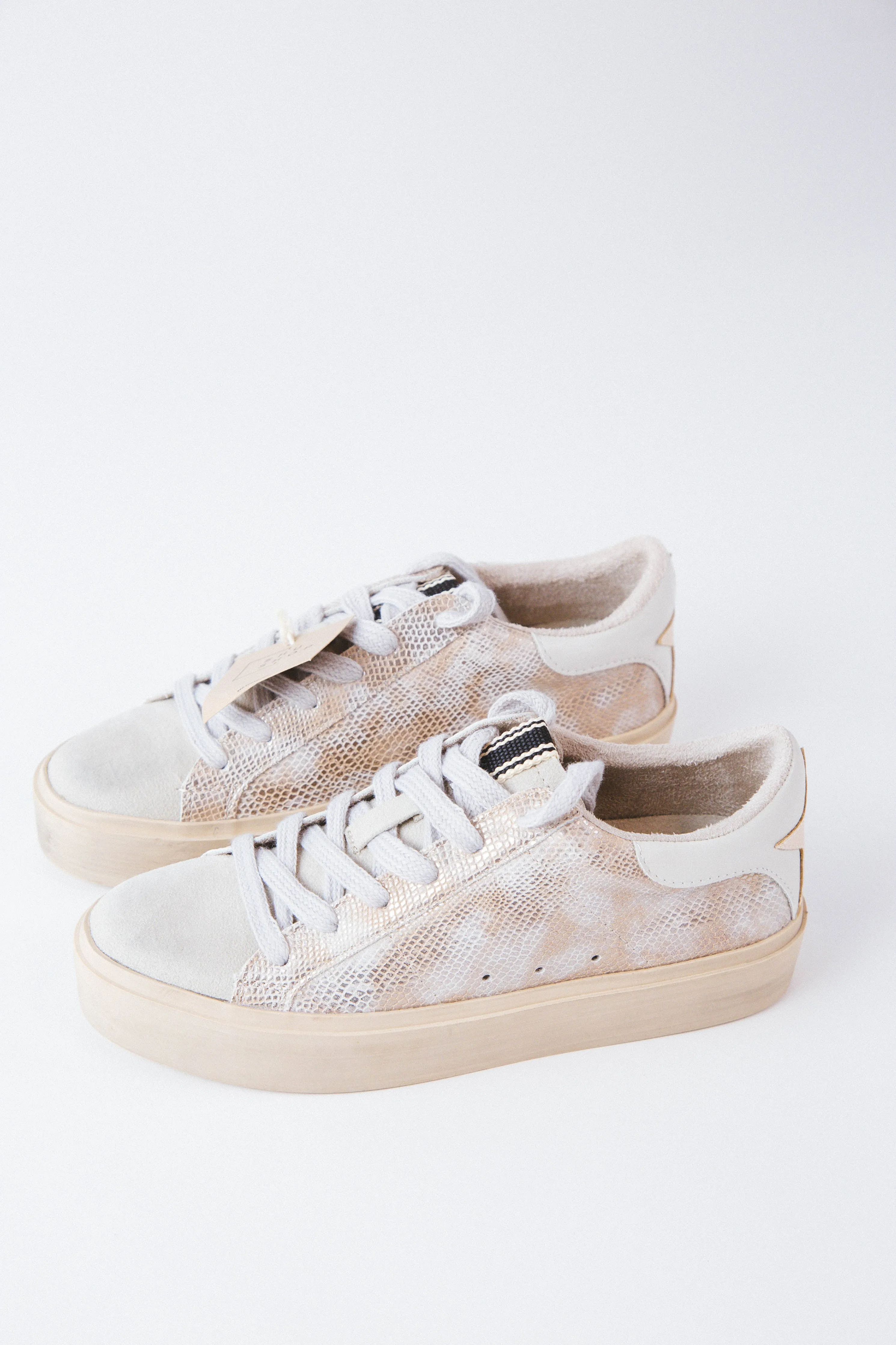 Sienna Sneaker With Star Heel, Gold Snake | SHUSHOP sold by North & Main Clothing Company