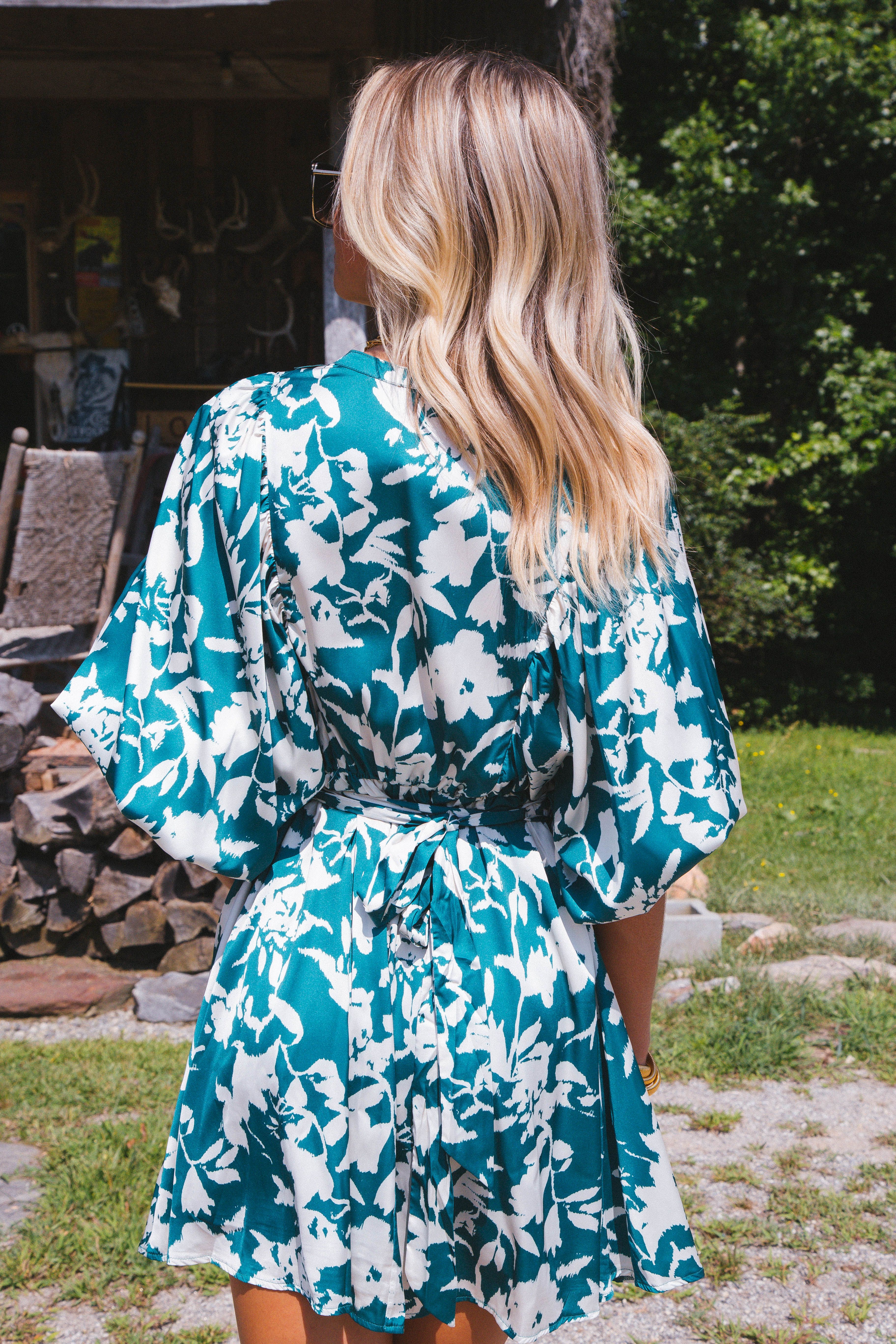 Dorian Satin Mini Dress, Teal Green sold by North & Main Clothing Company product image thumbnail 5