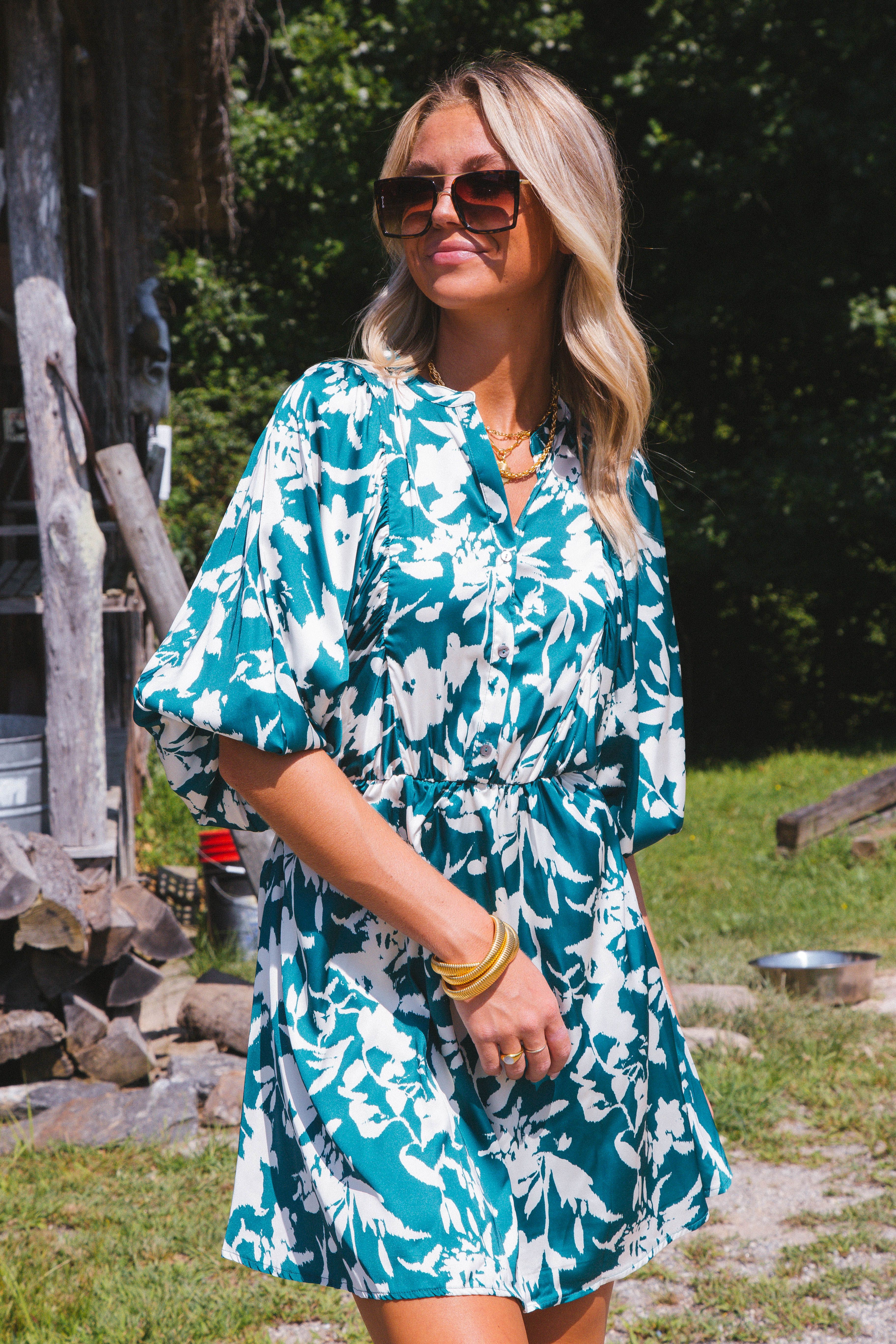 Dorian Satin Mini Dress, Teal Green sold by North & Main Clothing Company product image thumbnail 3