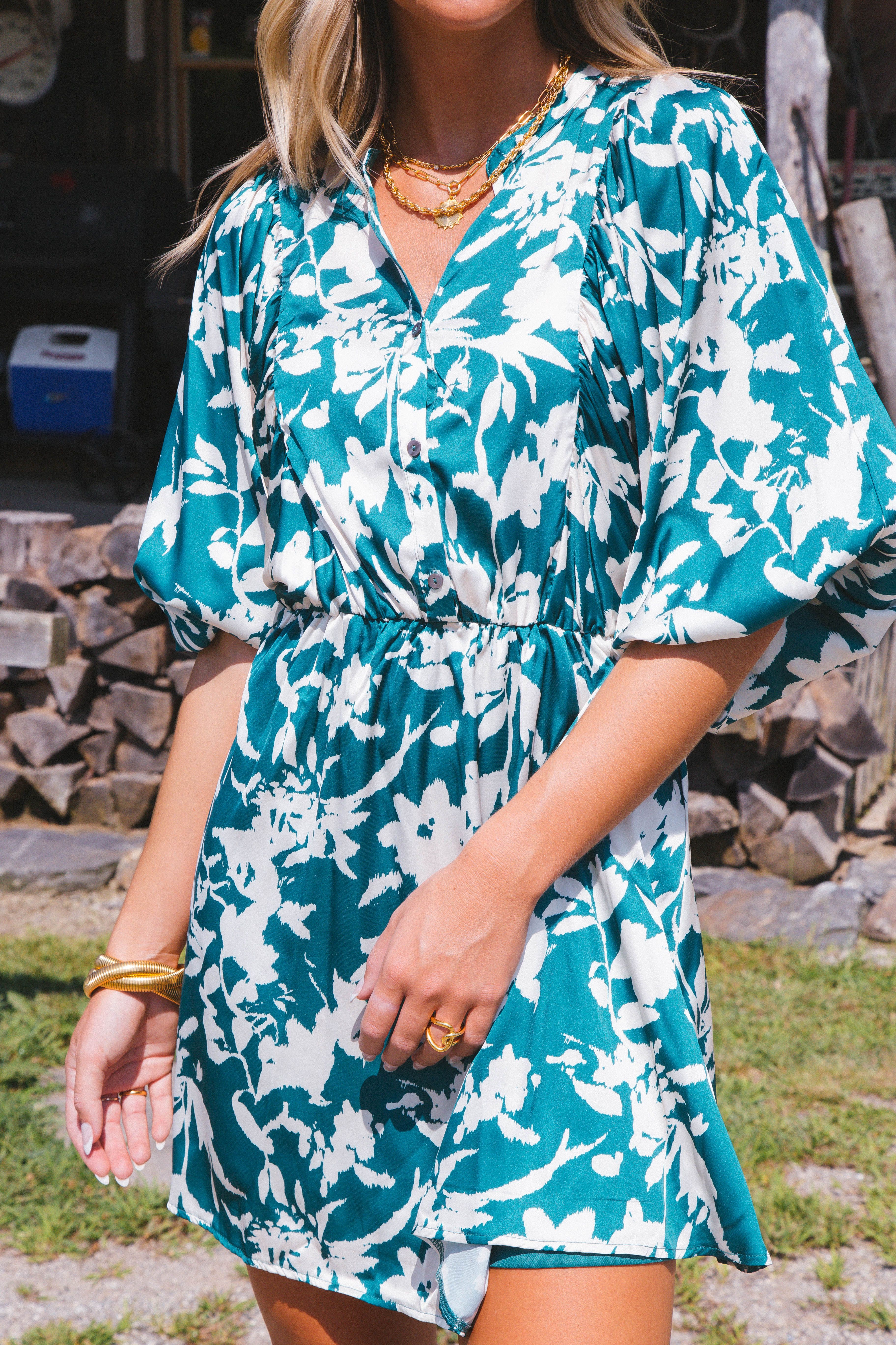 Dorian Satin Mini Dress, Teal Green sold by North & Main Clothing Company product image thumbnail 4