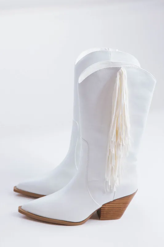 Andi Fringe High Cut Boot, White | Billini sold by North & Main Clothing Company