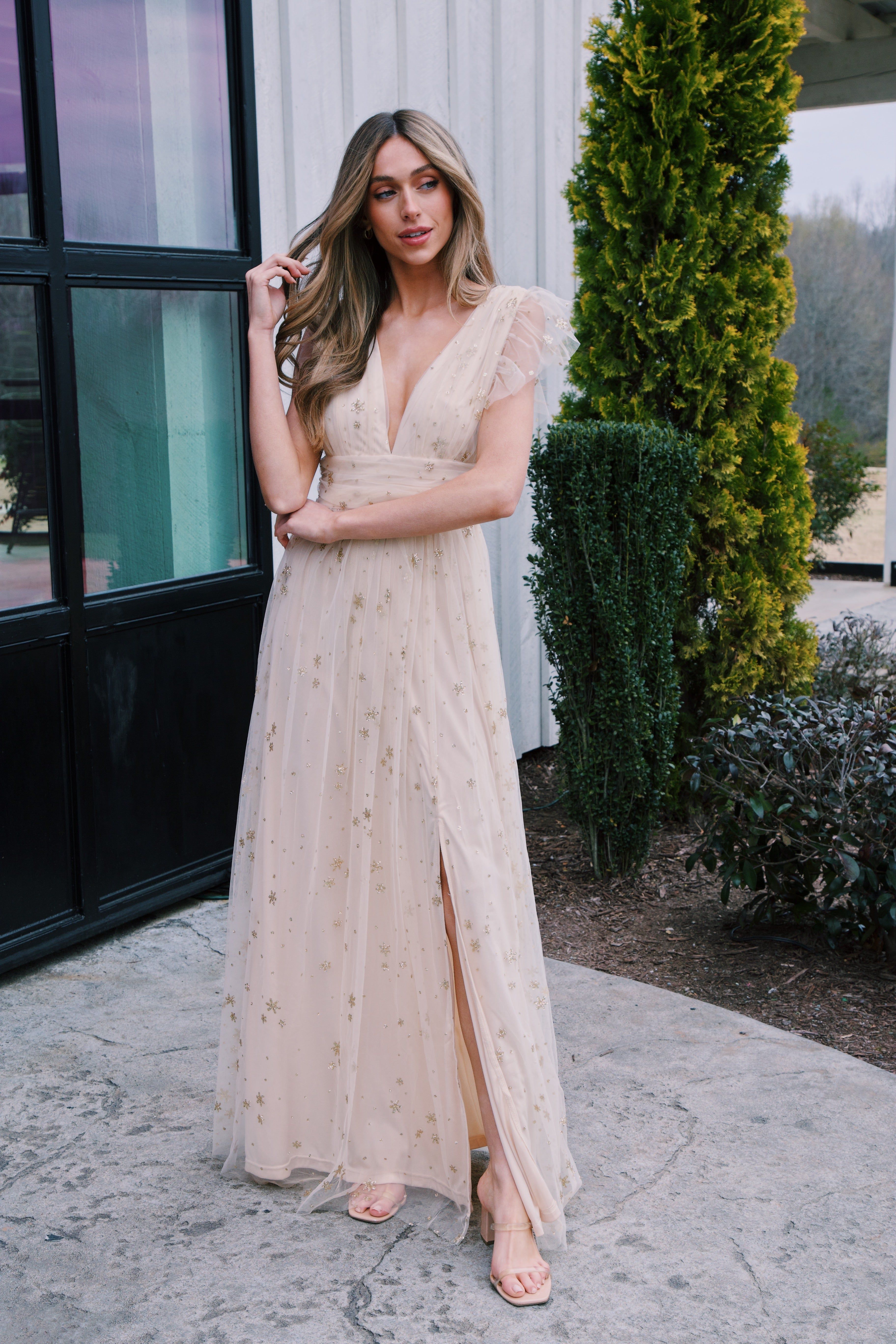 Isadora Glitter Maxi Dress, Gold sold by North & Main Clothing Company product image thumbnail 5