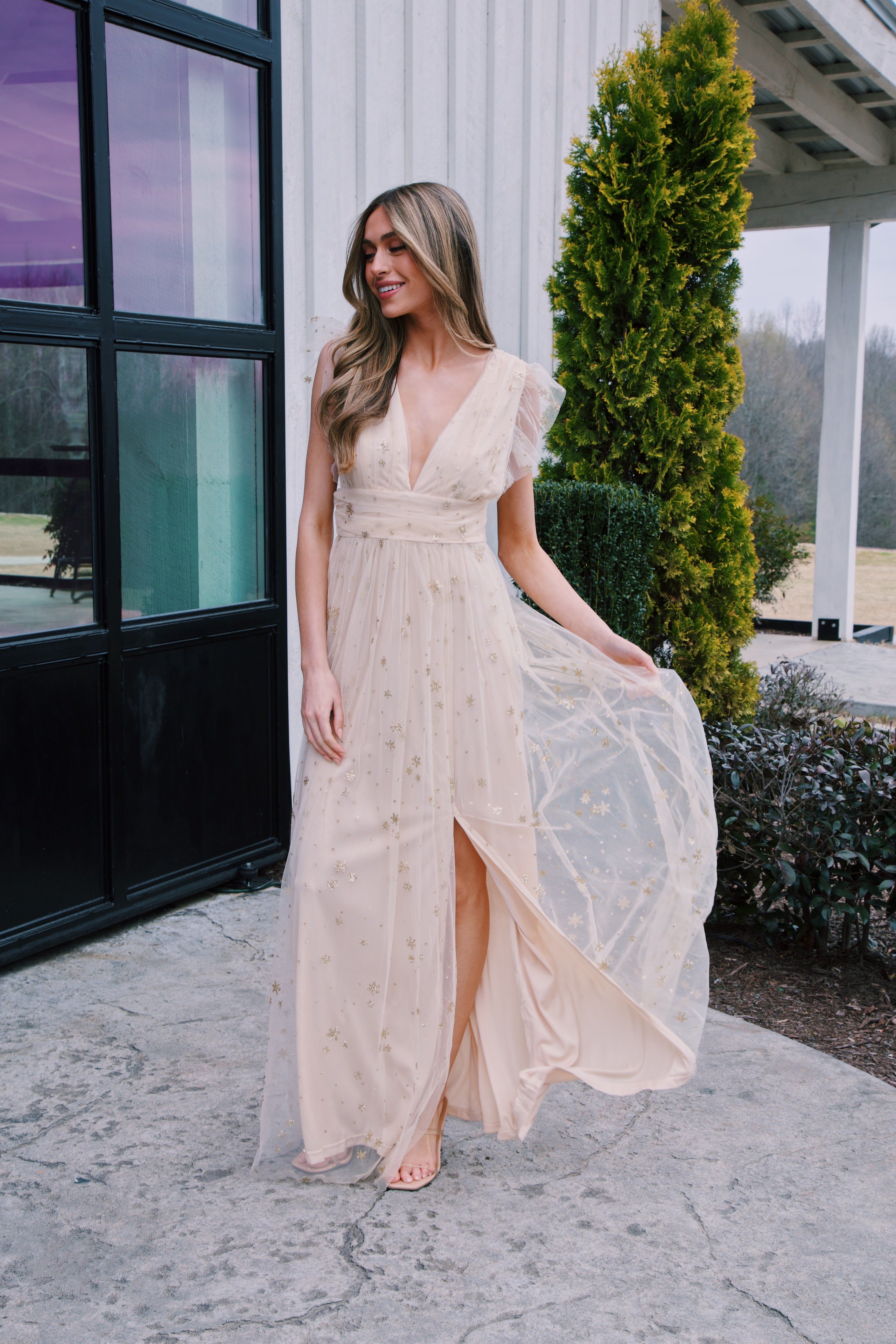Isadora Glitter Maxi Dress, Gold sold by North & Main Clothing Company product image thumbnail 4