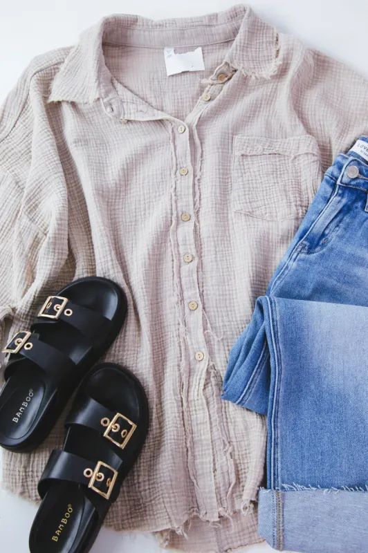 Adriana Gauze Button Down Shirt, Ash Mocha | Plus Size sold by North & Main Clothing Company