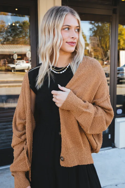 Clara Button Front Cardigan, Pale Brown sold by North & Main Clothing Company