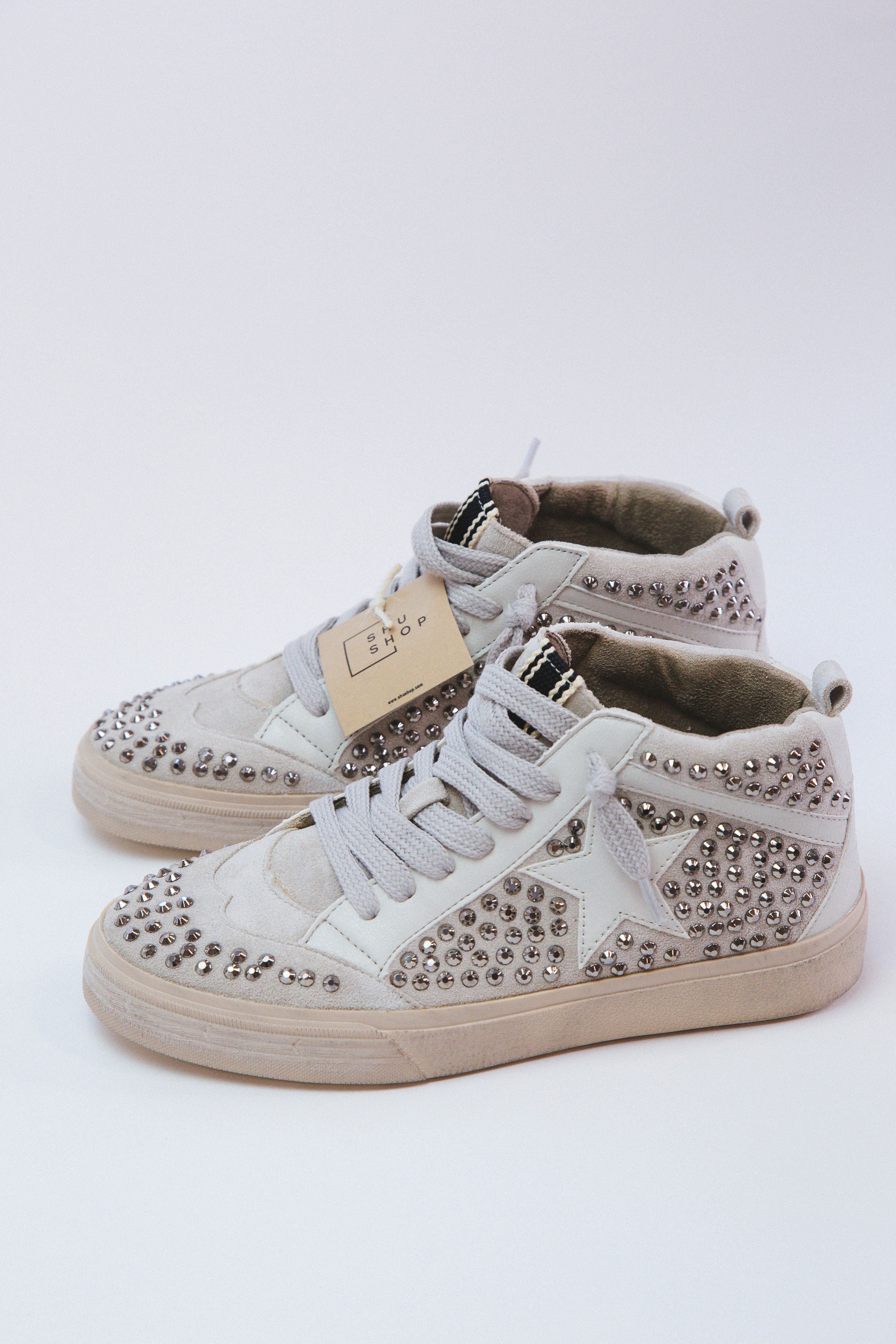Severine Studded High Top Sneaker, Silver | SHUSHOP sold by North & Main Clothing Company
