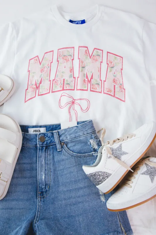 Mama Rose Bow Oversized Graphic Tee, White sold by North & Main Clothing Company