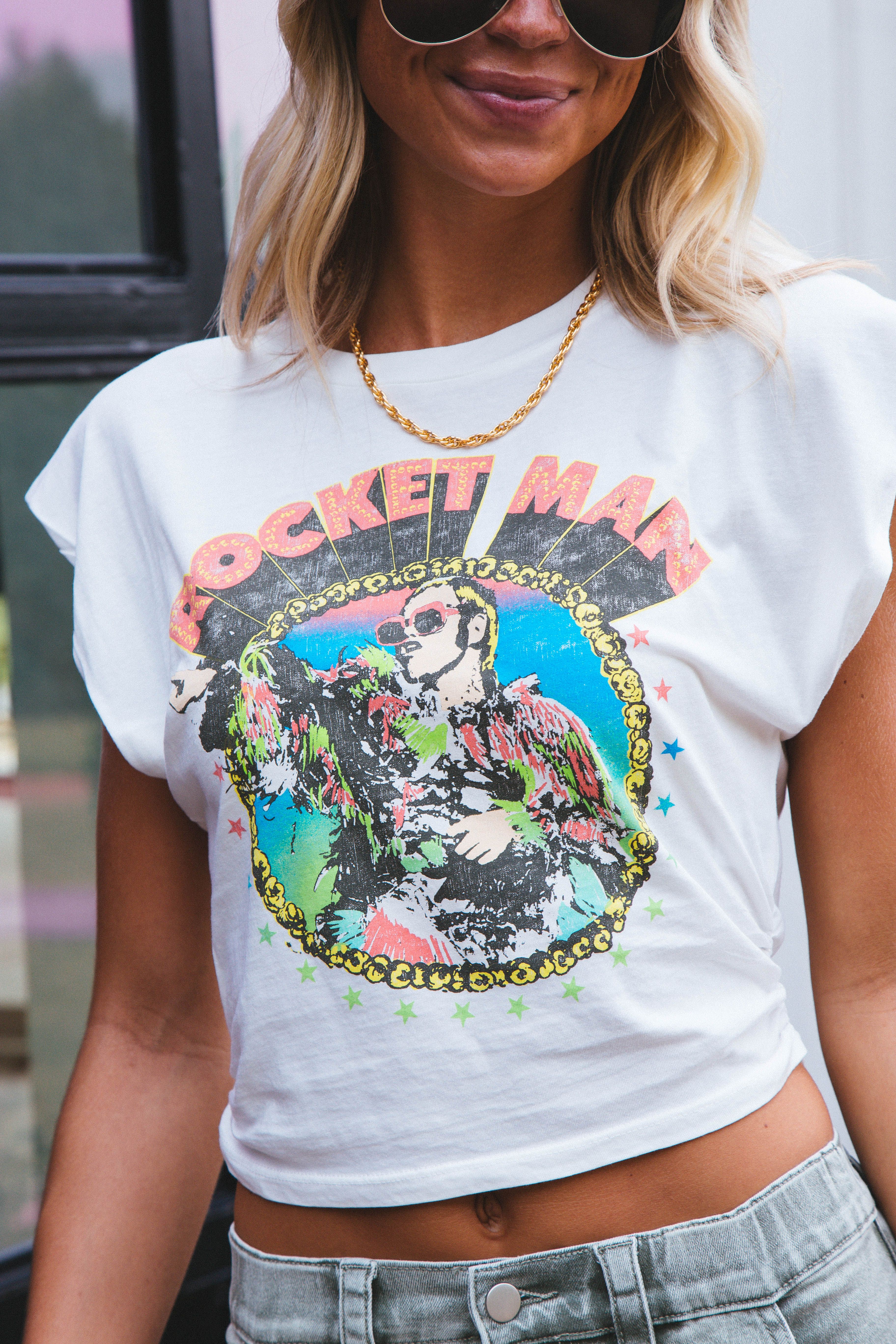 Elton John Rocket Man '72 Band Tee, Vintage White | DayDreamer sold by North & Main Clothing Company product image thumbnail 2
