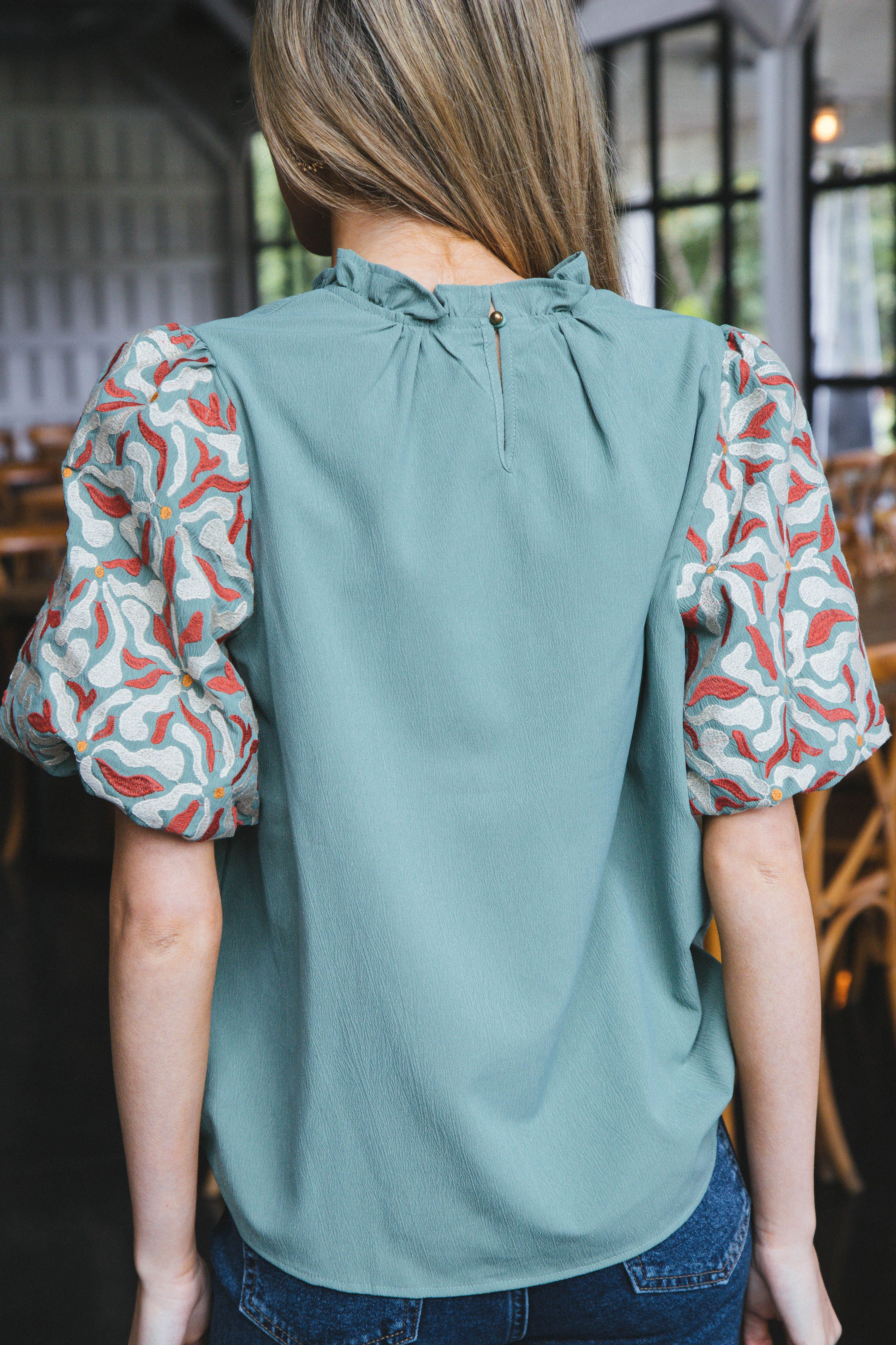 Jackie Embroidered Top, Artichoke sold by North & Main Clothing Company product image thumbnail 4