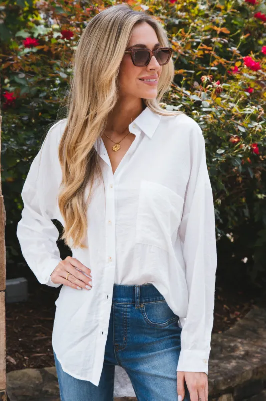 Stay Chic Button Down Shirt, White sold by North & Main Clothing Company