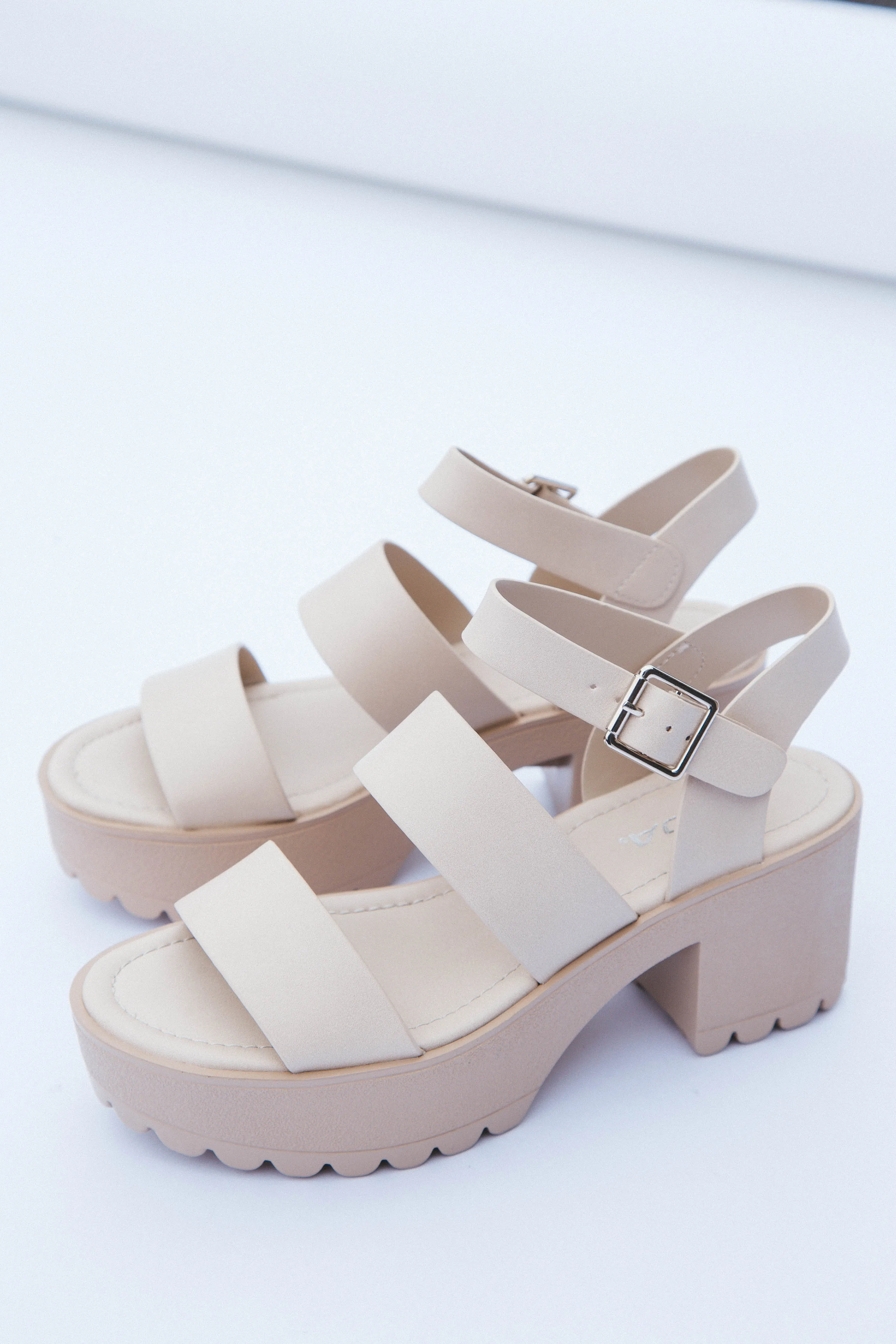 Adalyn Chunky Sole Heeled Sandal, Nude PU sold by North & Main Clothing Company