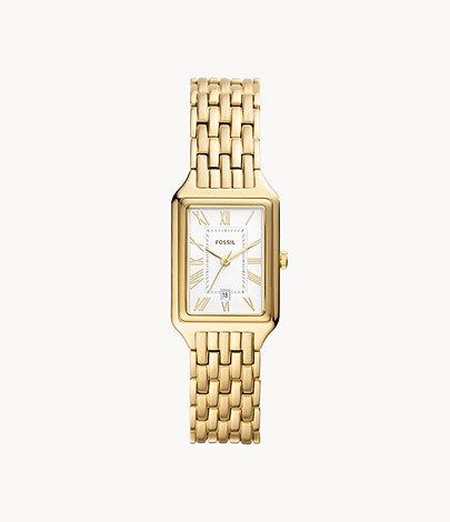 Raquel Three-Hand Date Gold Tone Watch, Gold | Fossil sold by North & Main Clothing Company