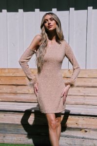 Pop The Bubbly Mini Dress, Champagne sold by North & Main Clothing Company