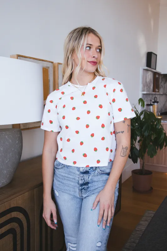 Strawberry All Over Graphic Tee, White sold by North & Main Clothing Company