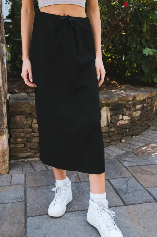 Dare to Dream Cargo Midi Skirt, Black sold by North & Main Clothing Company