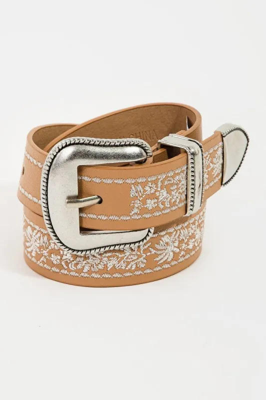 Taren Embroidered Western Belt, Brown sold by North & Main Clothing Company