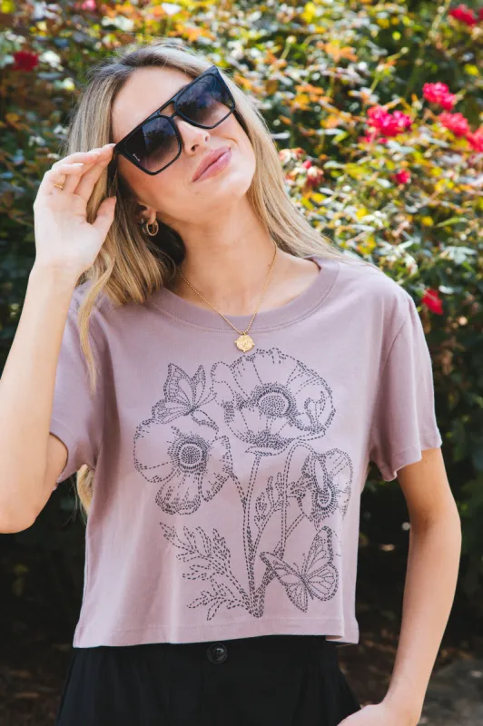 Flower Embroidery Graphic Tee, Antler sold by North & Main Clothing Company