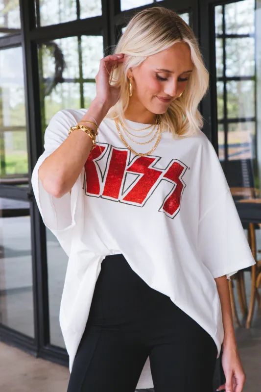 Glitter Kiss Tee, Vintage White | DayDreamer sold by North & Main Clothing Company