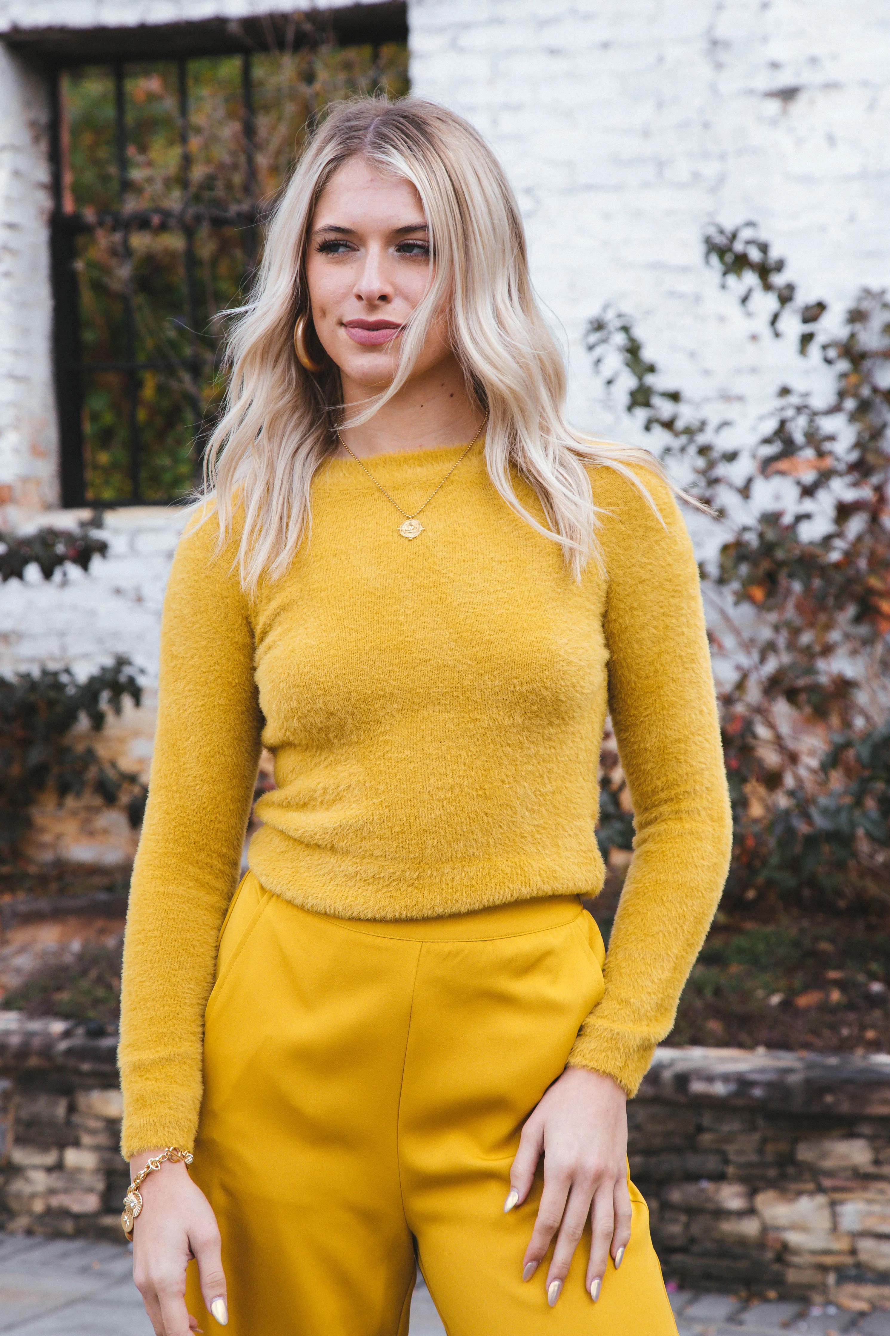 Ari Fuzzy Sweater, Golden | Sadie & Sage sold by North & Main Clothing Company product image thumbnail 2