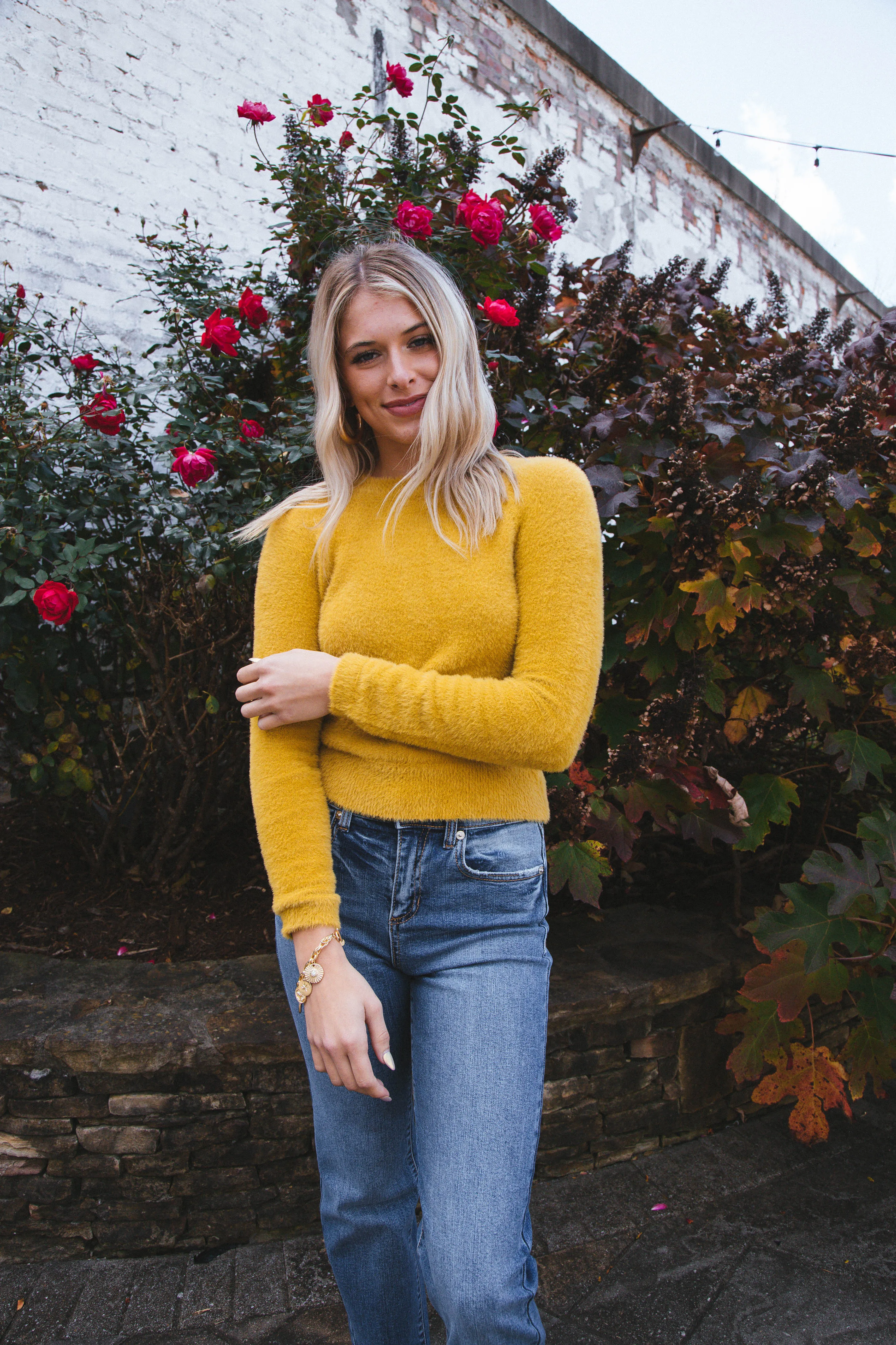 Ari Fuzzy Sweater, Golden | Sadie & Sage sold by North & Main Clothing Company product image thumbnail 3