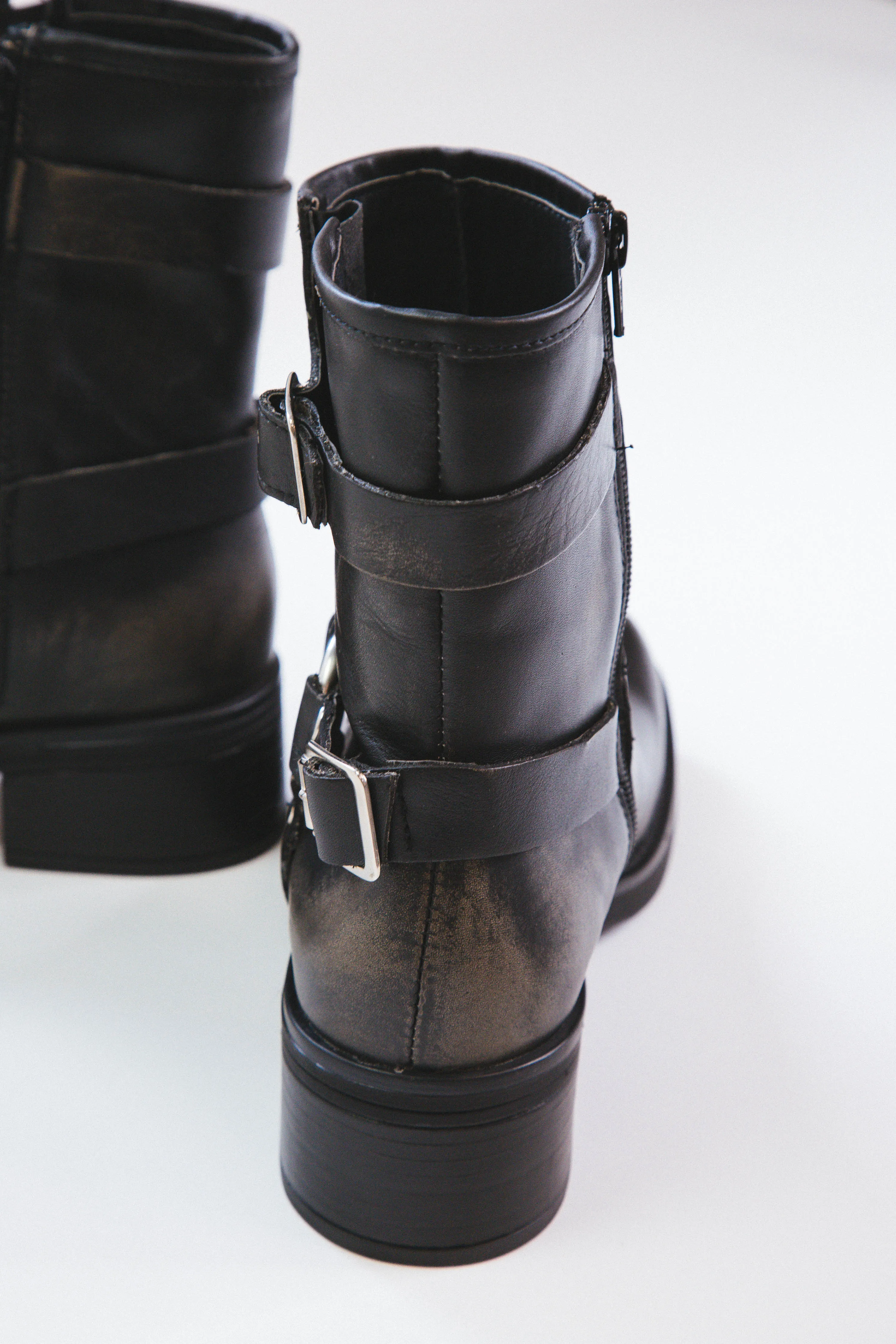 Brixton Buckle Moto Boot, Black Distress | Steve Madden sold by North & Main Clothing Company product image thumbnail 2