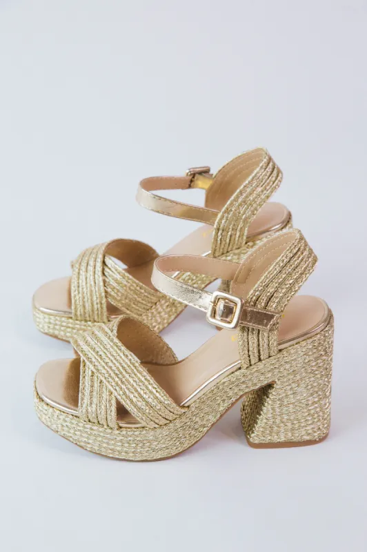 Yara Jute Platform Dress Sandal, Gold PU sold by North & Main Clothing Company