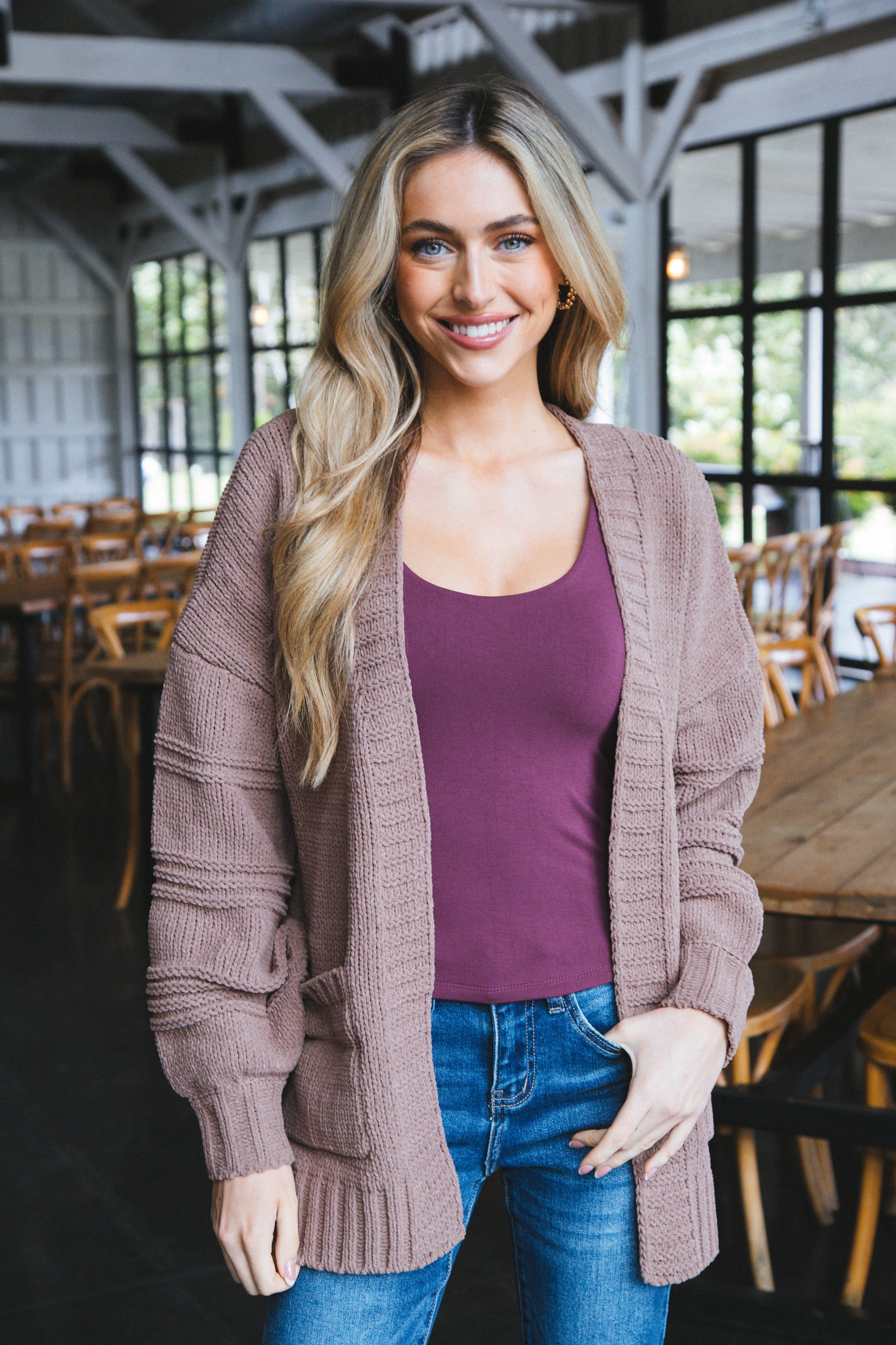 Oaklyn Chunky Sweater Cardigan, Mocha sold by North & Main Clothing Company product image thumbnail 4