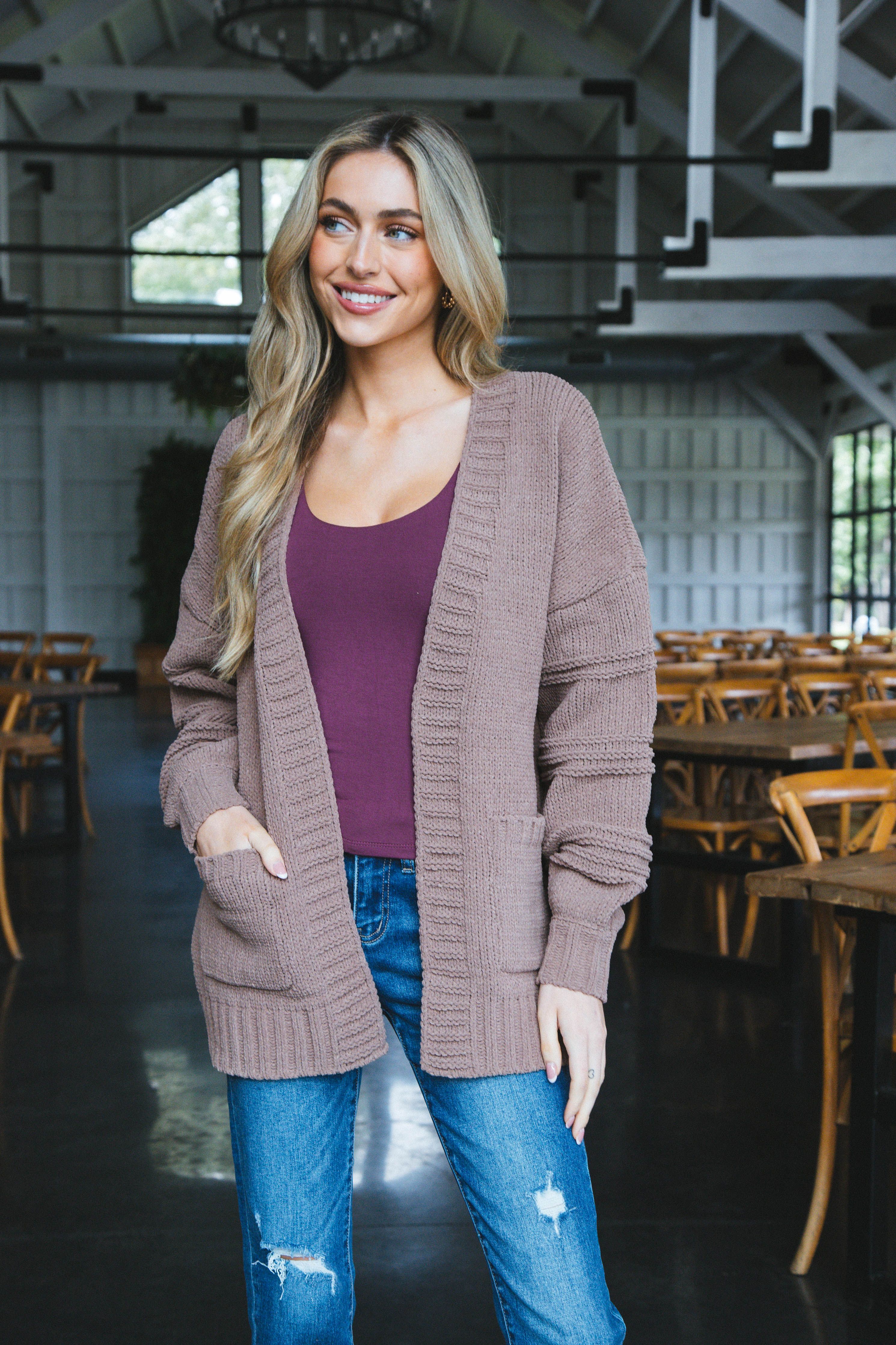 Oaklyn Chunky Sweater Cardigan, Mocha sold by North & Main Clothing Company