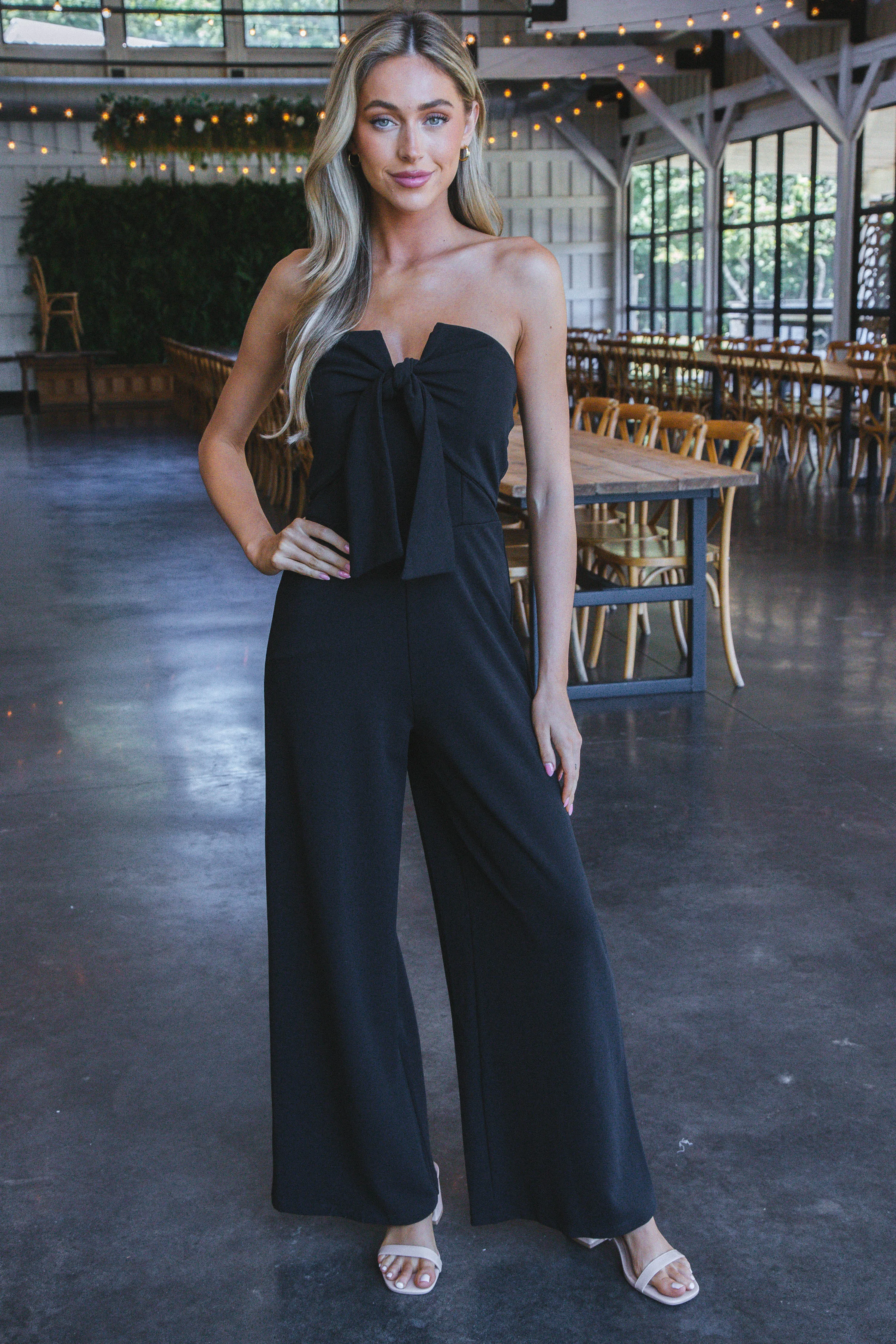 Juliana Tie Front Strapless Jumpsuit, Black sold by North & Main Clothing Company