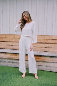 Charleston High Rise Linen Pant, White sold by North & Main Clothing Company
