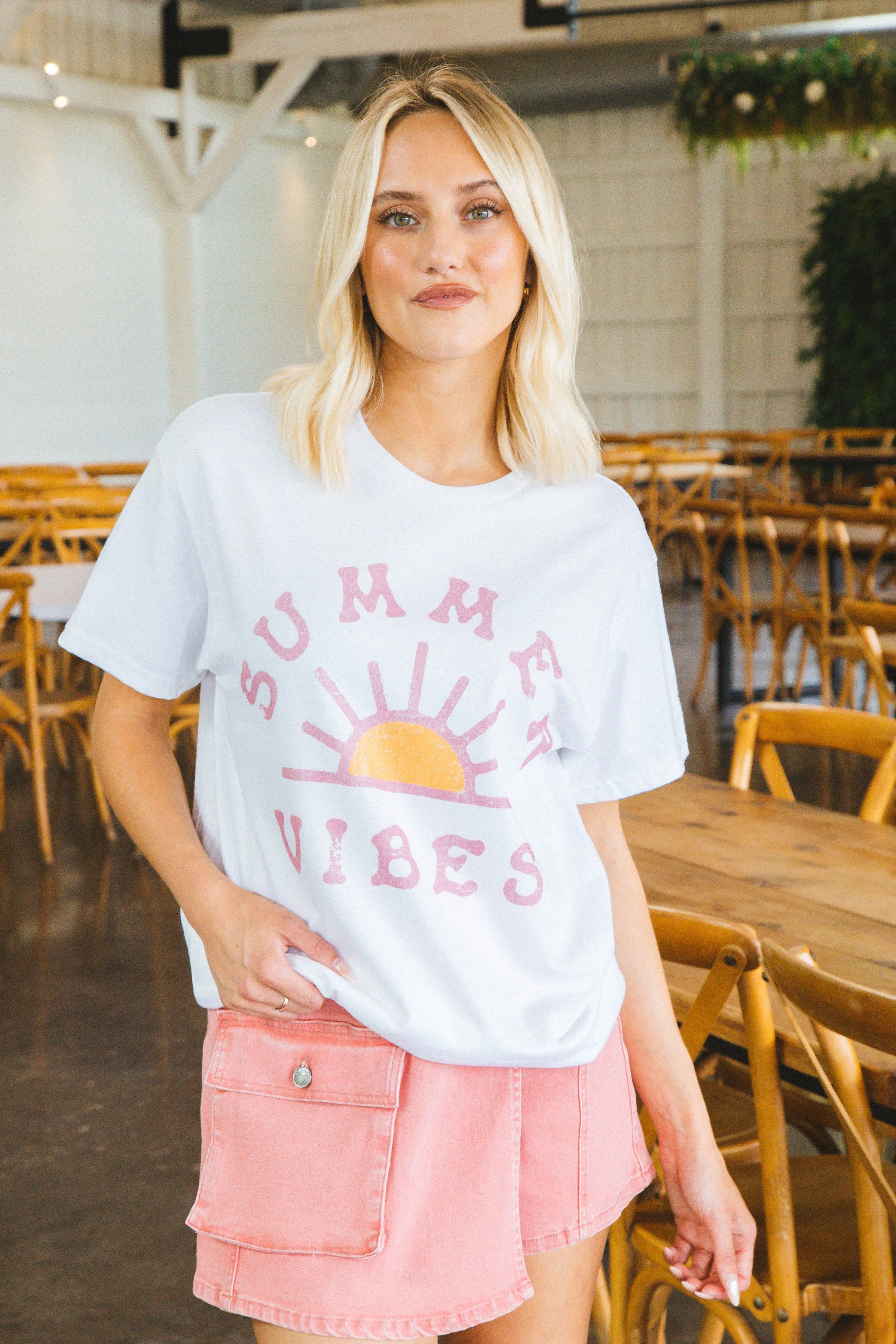 Summer Vibes Oversized Graphic Tee, White sold by North & Main Clothing Company product image thumbnail 5