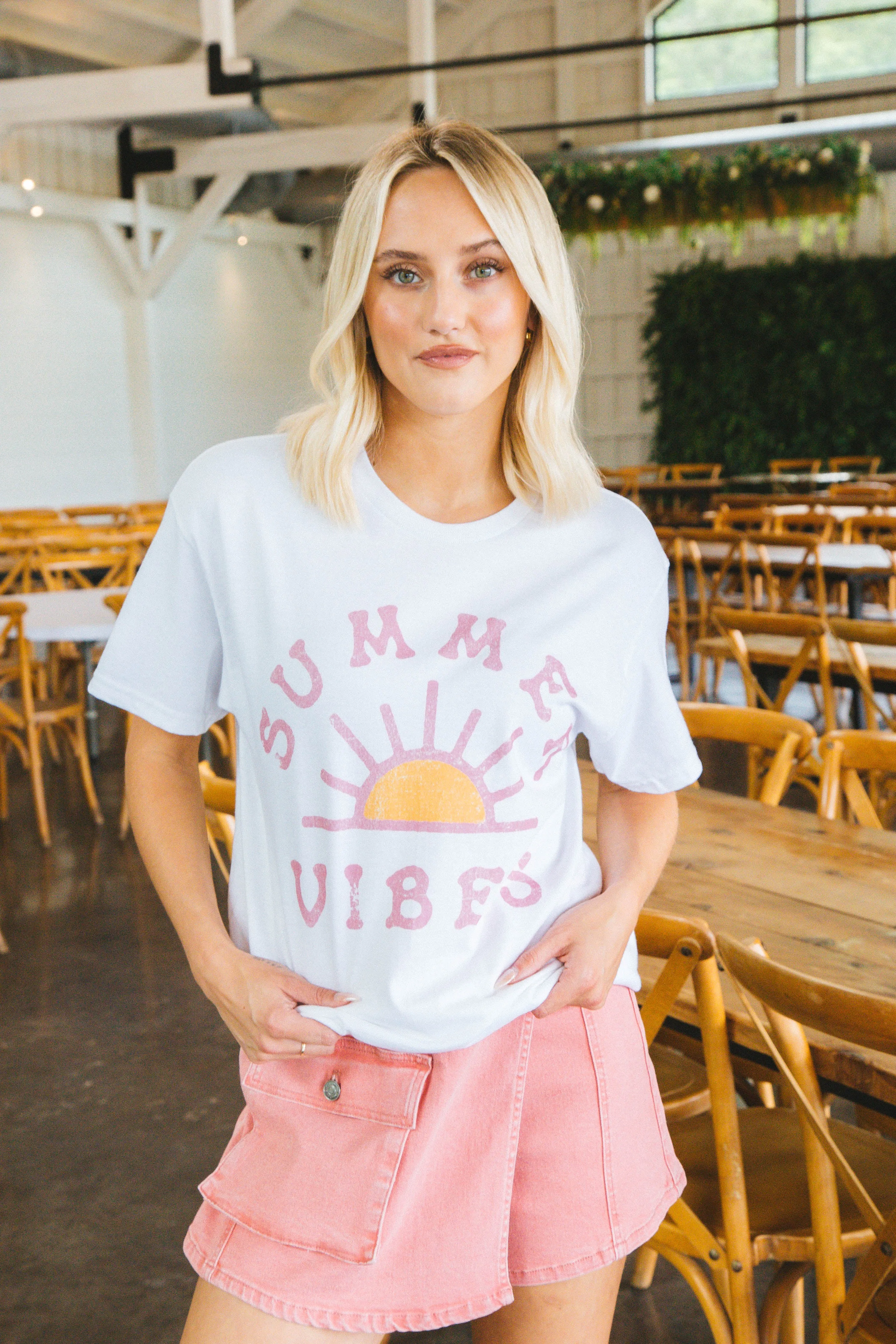 Summer Vibes Oversized Graphic Tee, White sold by North & Main Clothing Company