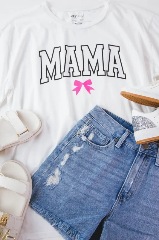 Mama Bow Oversized Graphic Tee, White sold by North & Main Clothing Company