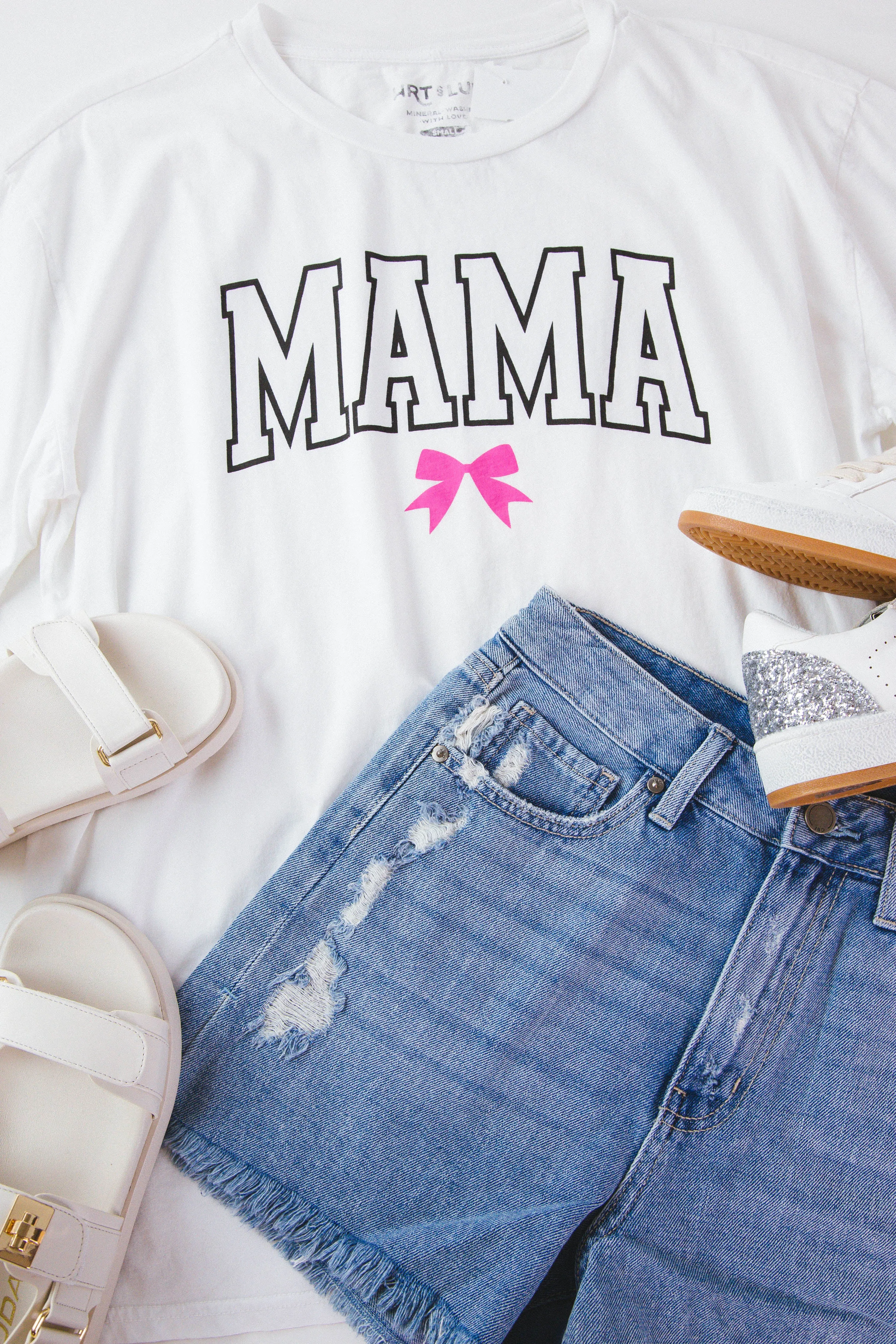 Mama Bow Oversized Graphic Tee, White sold by North & Main Clothing Company