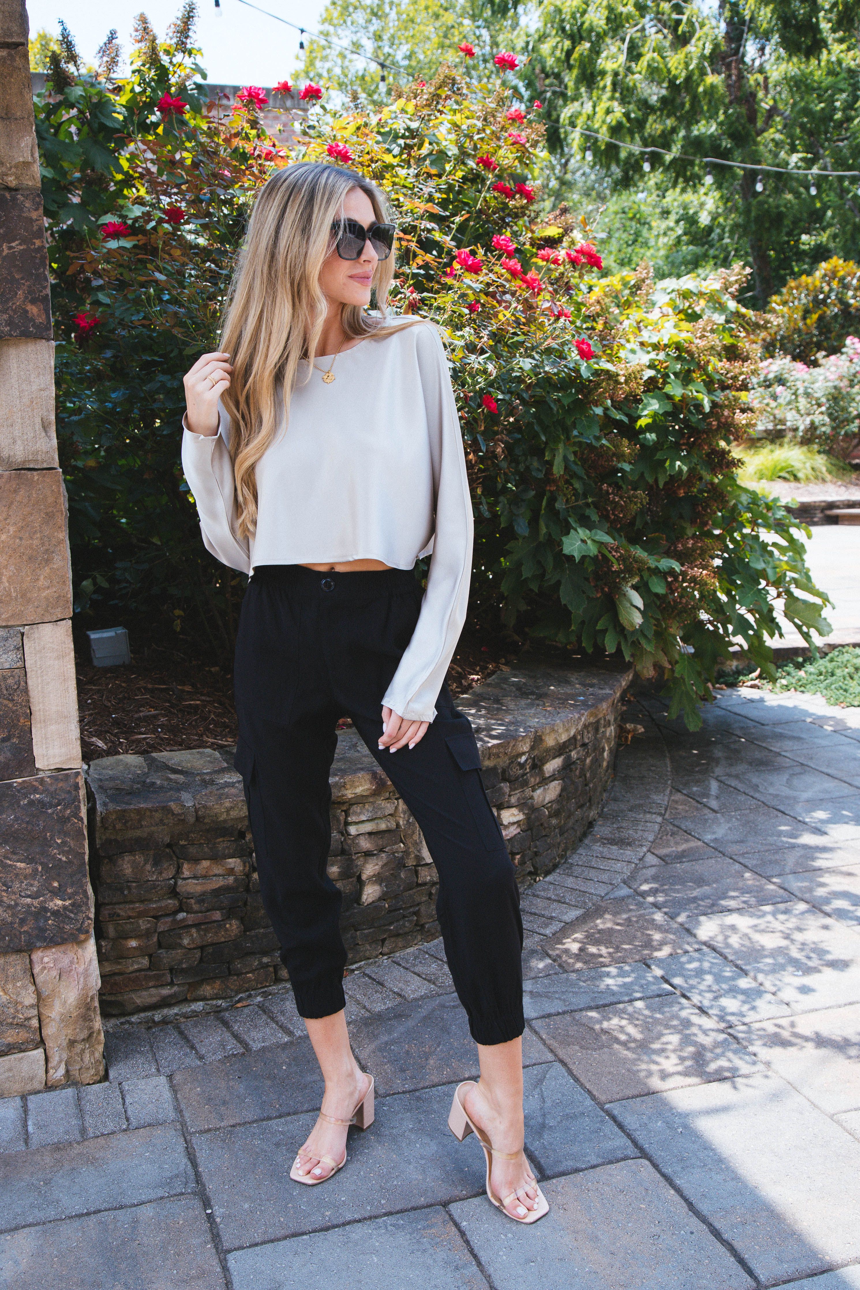 Daydream Cropped Satin Top, Taupe sold by North & Main Clothing Company product image thumbnail 5