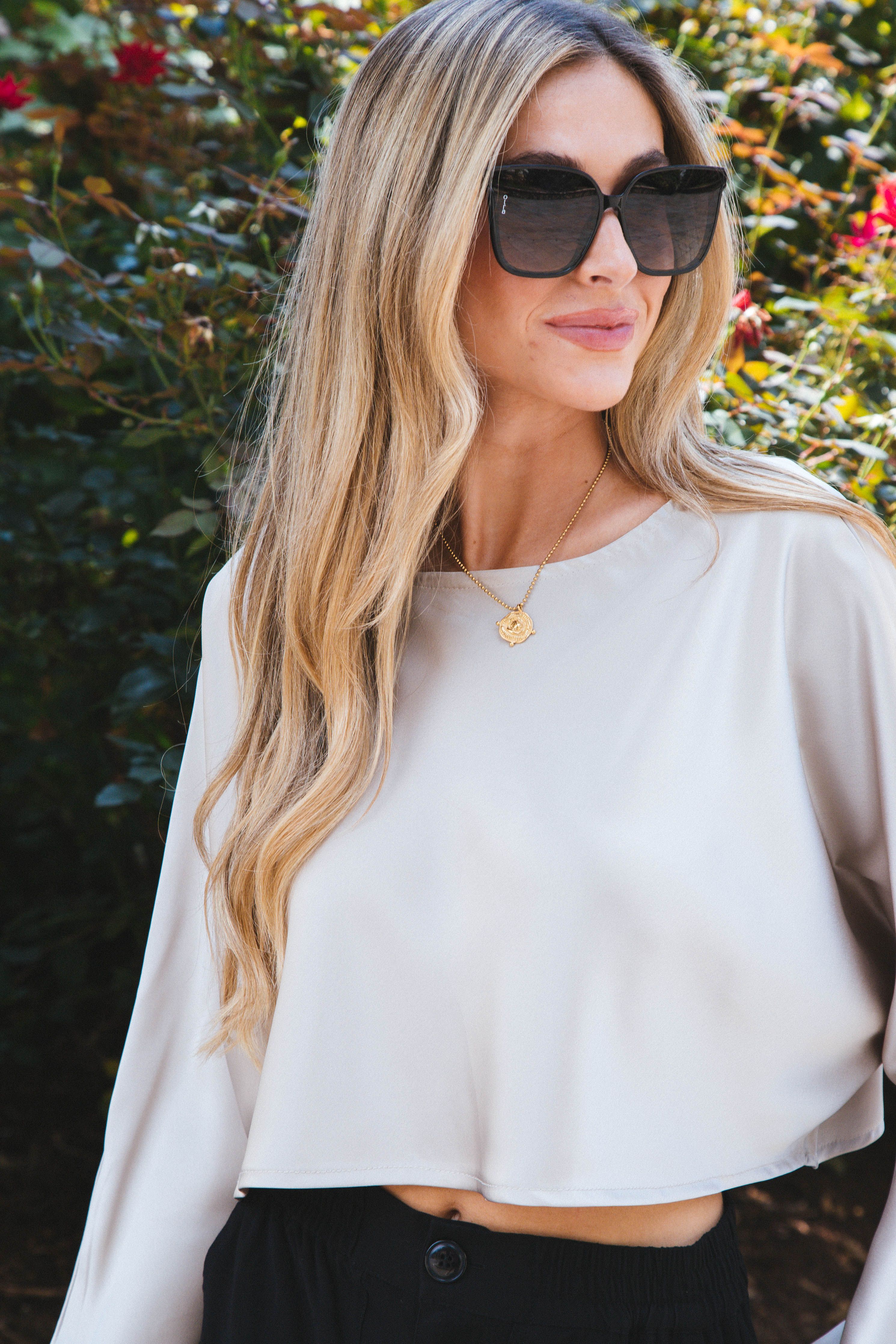 Daydream Cropped Satin Top, Taupe sold by North & Main Clothing Company product image thumbnail 4